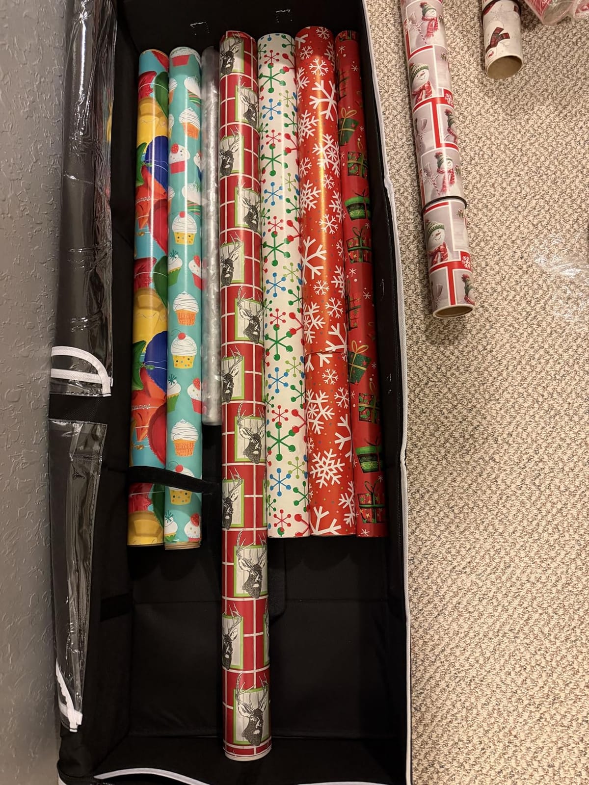 Premium Wrapping Paper Organizer Storage | Gift Wrap Holder With Extra Pockets for Christmas Decorations, Reinforced Handles, Heavy Duty, Ultra-Durable, Tear-Proof Fabric - Fits Up to 27 Rolls (Green) customer photo 2