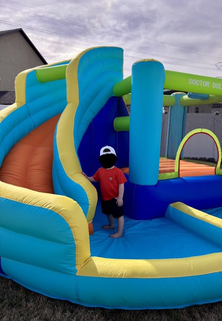 FBSPORT Inflatable Bounce House, Water Slide Park Slide Bouncer with Ball Shooting, Climbing Wall, Jumping and Splash Pool, Kids Bouncy Castle with 450W Air Blower for Outdoor Backyard customer photo 1