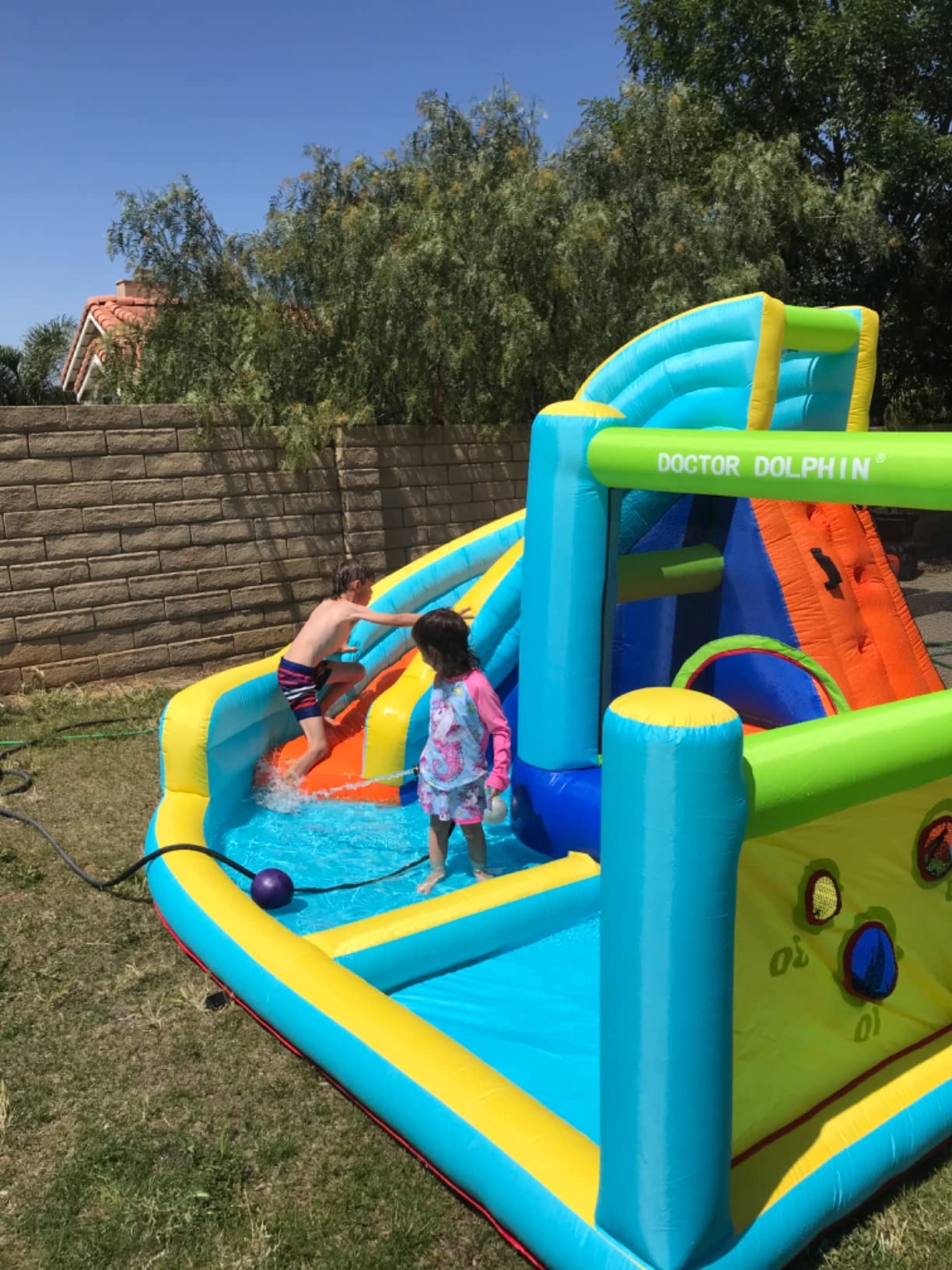 FBSPORT Inflatable Bounce House, Water Slide Park Slide Bouncer with Ball Shooting, Climbing Wall, Jumping and Splash Pool, Kids Bouncy Castle with 450W Air Blower for Outdoor Backyard customer photo 2