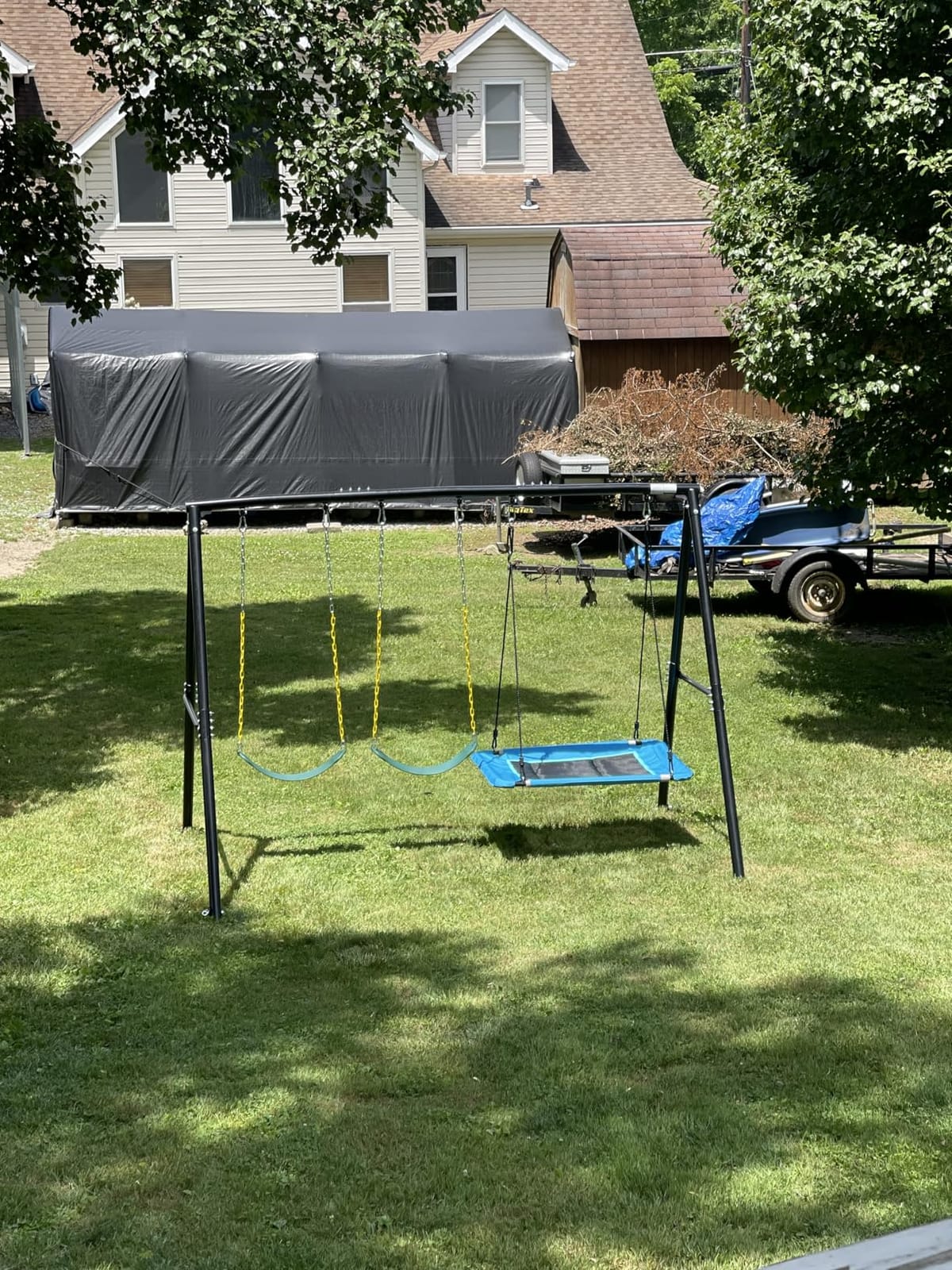 Hapfan 600lb Heavy Duty Swing Set for Outdoor Backyard with 3 Swings Black | 60mm Metal Pipe, Platform Swing + 2 Belt Swings, for Kids from Toddler to Teens, ASTM Tested | CPSC Safety Compliant (Patented) customer photo 2
