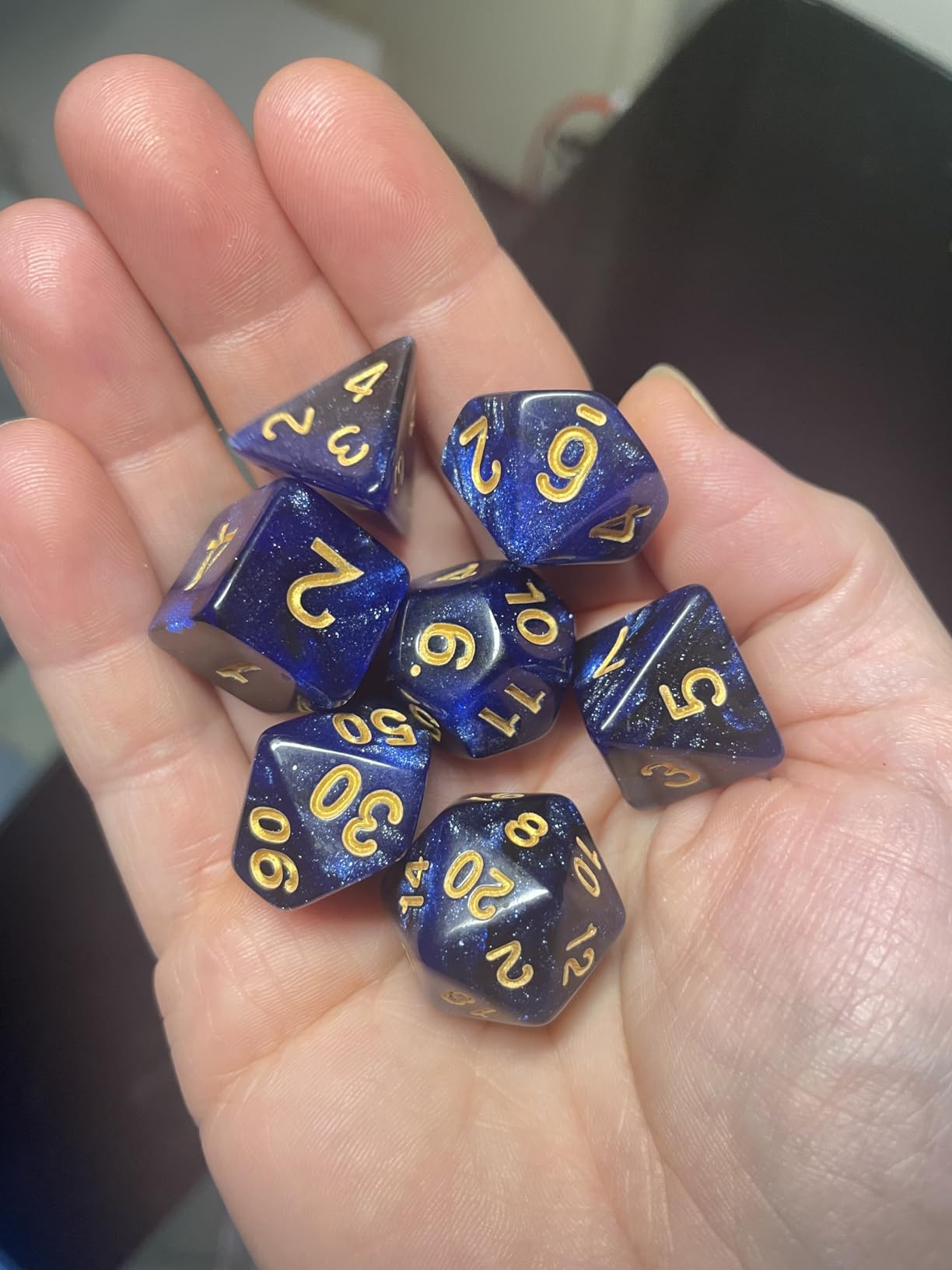 DND Dice Set Dark Blue Mix Black Nebula Dice for Dungeon and Dragons D&D RPG Role Playing Games 7Pcs Polyhedral Dice with Dice Bag customer photo 2