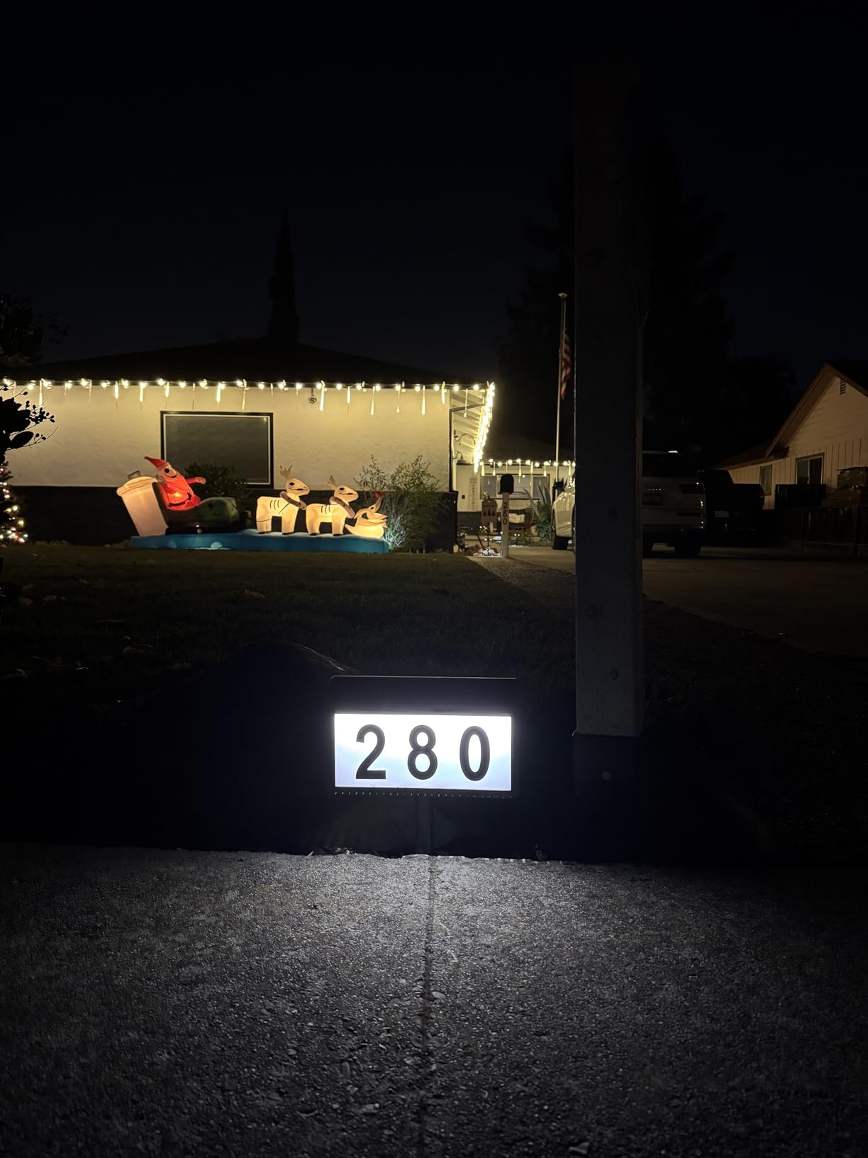 MAXvolador Solar Powered Address Sign House Number Waterproof 3-Light Modes | LED Illuminated Address Plaque, Wall Mounted & In Ground, Outdoor Address Numbers with Stakes for Outside Yard Home Driveway customer photo 2