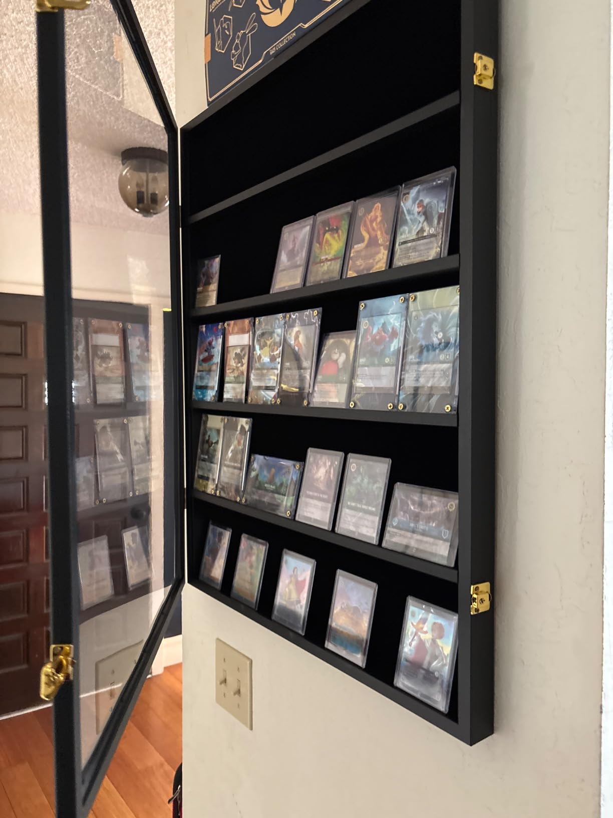 35 Graded Sports Card wall-Mounted Display case for Shows, Black | Matte black wooden frame, UV anti-yellow acrylic panel, lockable design, shockproof foam packaging, for vendor card customer photo 1