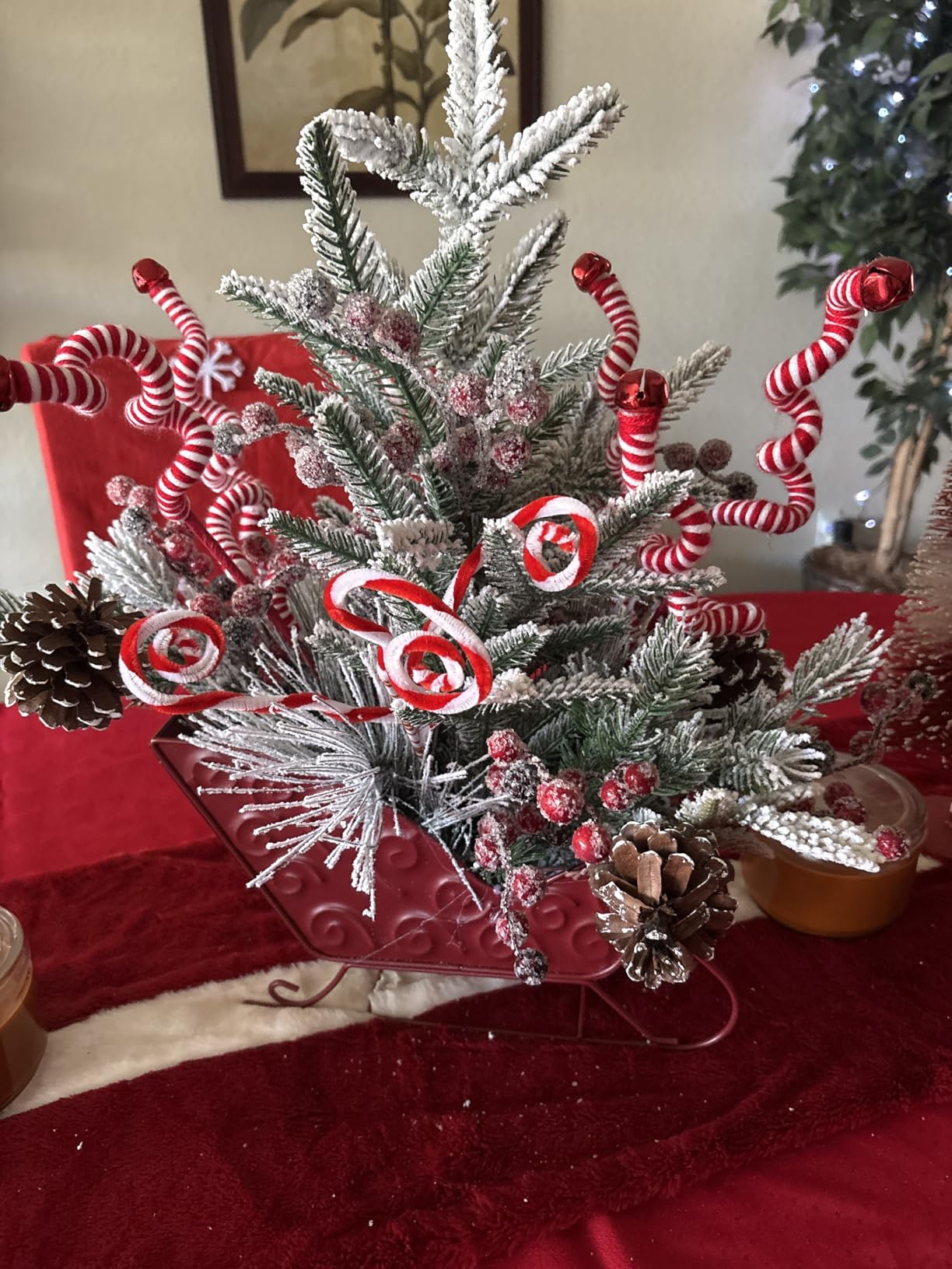Glitzhome 21 Inch Christmas Sleigh Centerpiece Table Tree with Frosted Pine Cones and Berries, Xmas Tree Red Rustic Table Decor customer photo 1