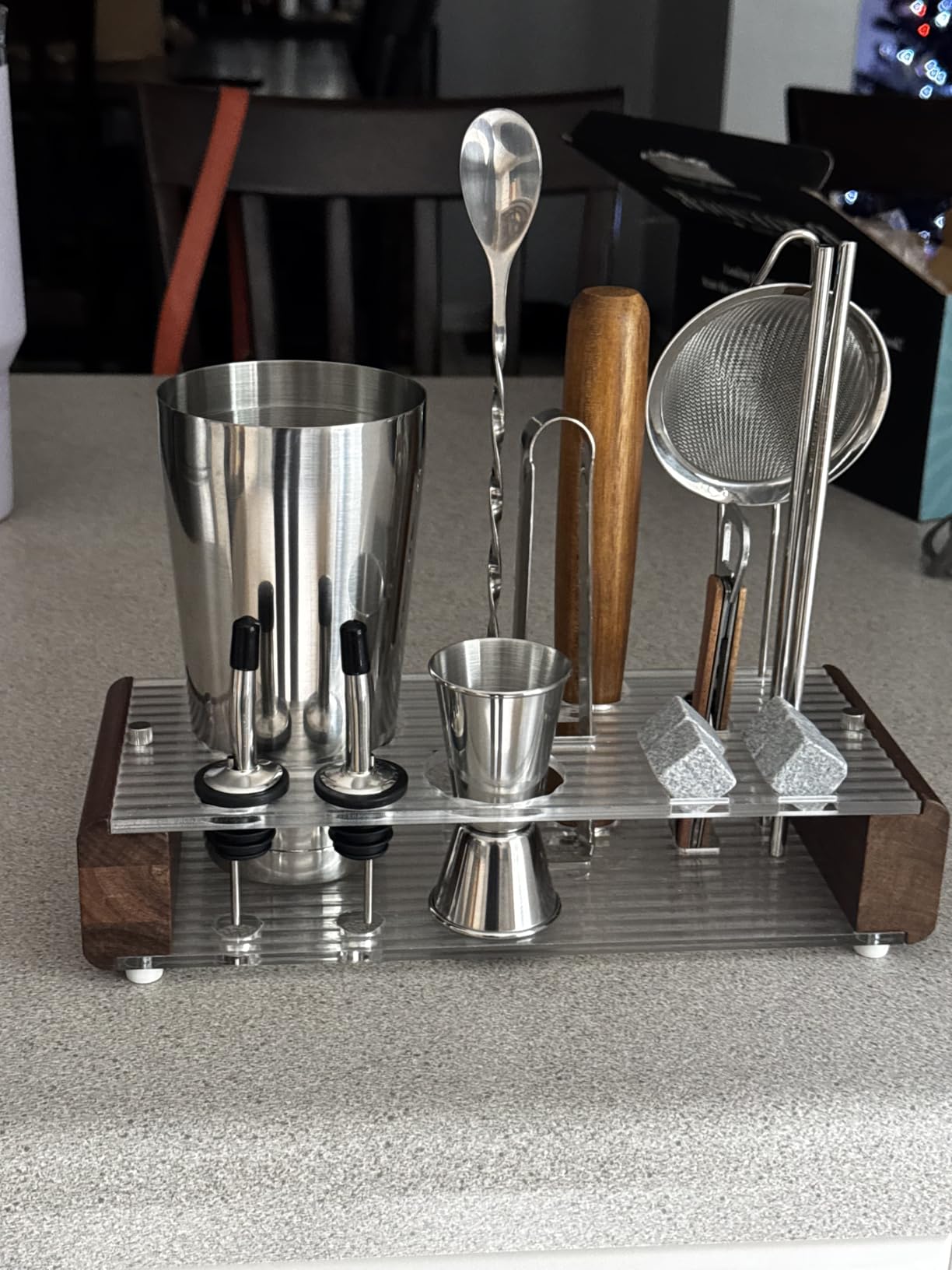 Mixology Bartender Kit with Stand - 15 Piece Bar Tool Set, Silver Bar Set Cocktail Shaker Set for Drink Mixing - Includes Martini Shaker, Jigger, Strainer, Bar Mixer Spoon, Tongs, Opener | Gift Idea customer photo 1