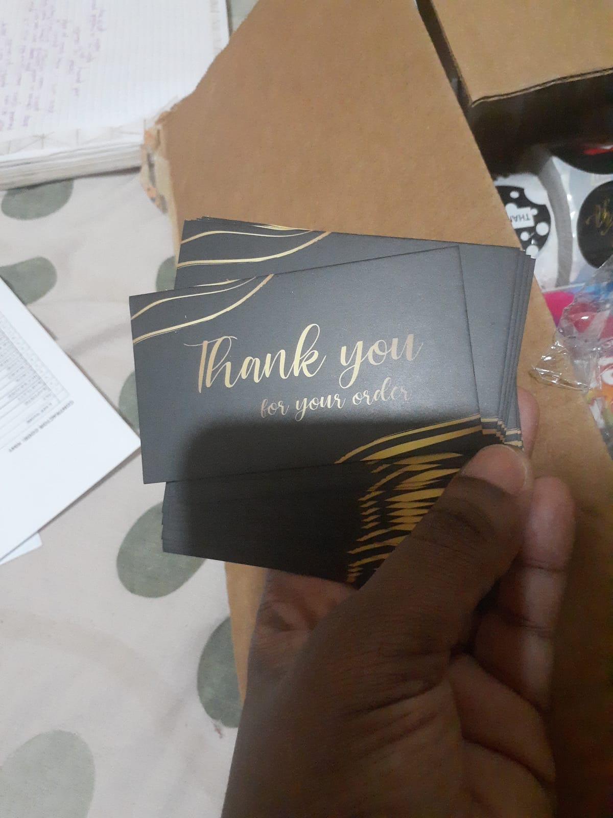 180 Black Gold Thank You for Supporting My Small Business Cards Small Thank You for Your Order Greeting Cards for Retail Store, Handmade Goods, Shop Package Inserts, 2 x 3.5 Inch customer photo 2