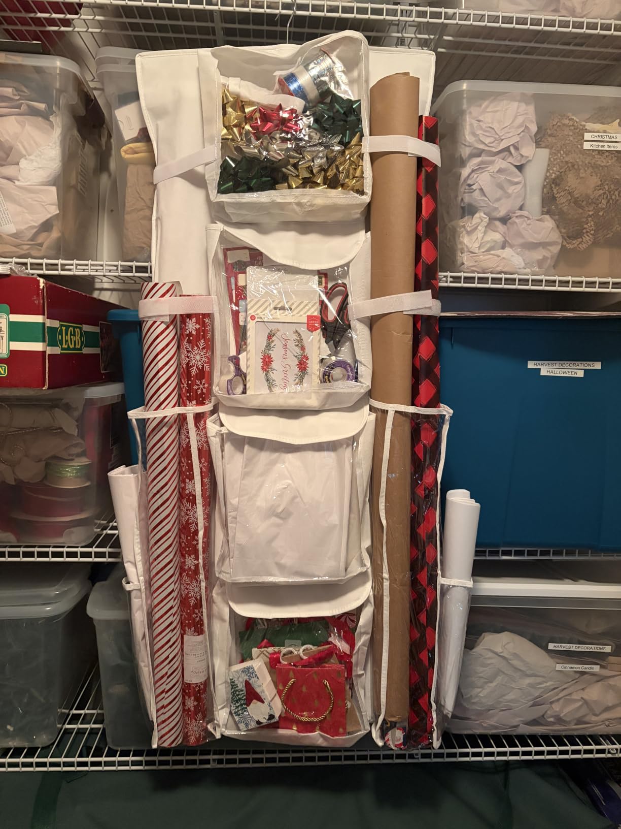 Simple Houseware Double-Sided Hanging Gift Wrap Organizer Storage Pockets, Gray customer photo 2