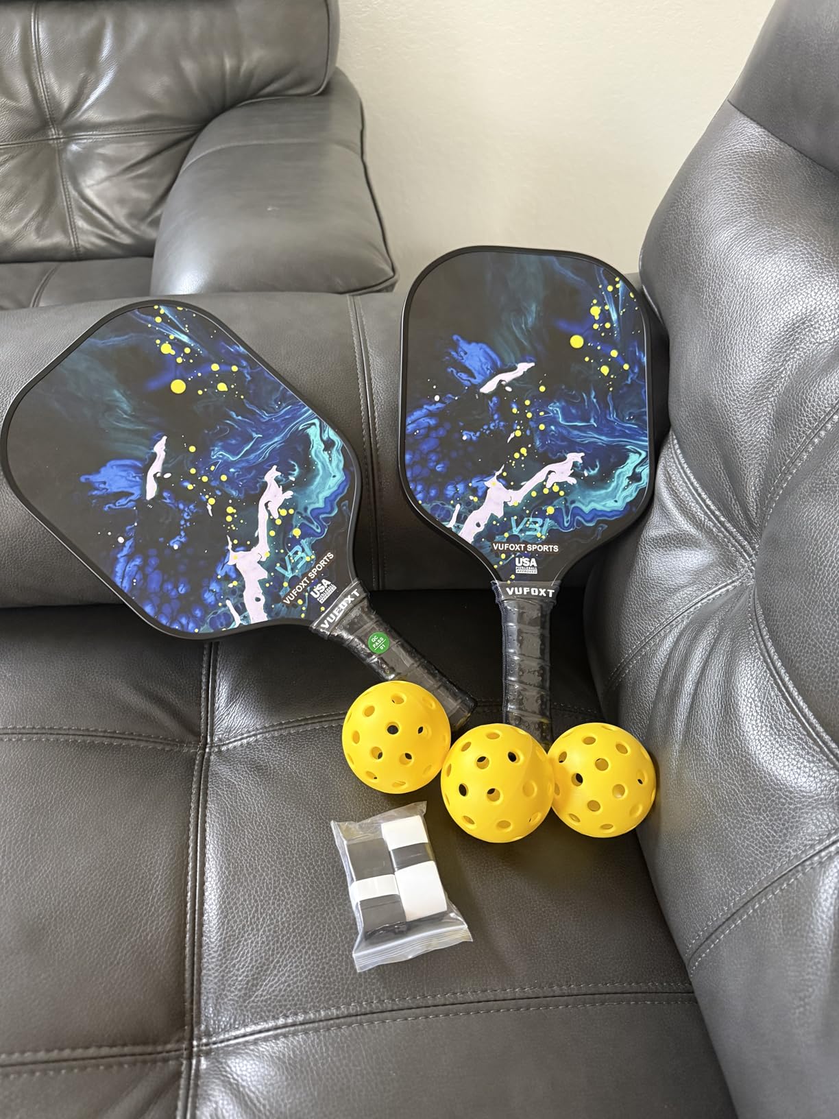 Pickleball Paddles Set of 2/4, USAPA Approved Carbon Fiber Surface Pickle Ball Set - 14mm PP Honeycomb Core of Lightweight Pickleball Rackets - Suitable for Beginners' Training and Game (Blue) customer photo 2