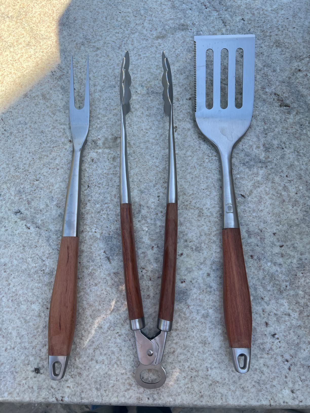 GRILAZ Heavy-Duty Rose Wooden BBQ Grilling Tools Set. Extra Thick Stainless Steel Multi-Function Spatula, Fork & Tongs | Essential Accessories for Barbecue & Grill. Ideal Gift for Father customer photo 1