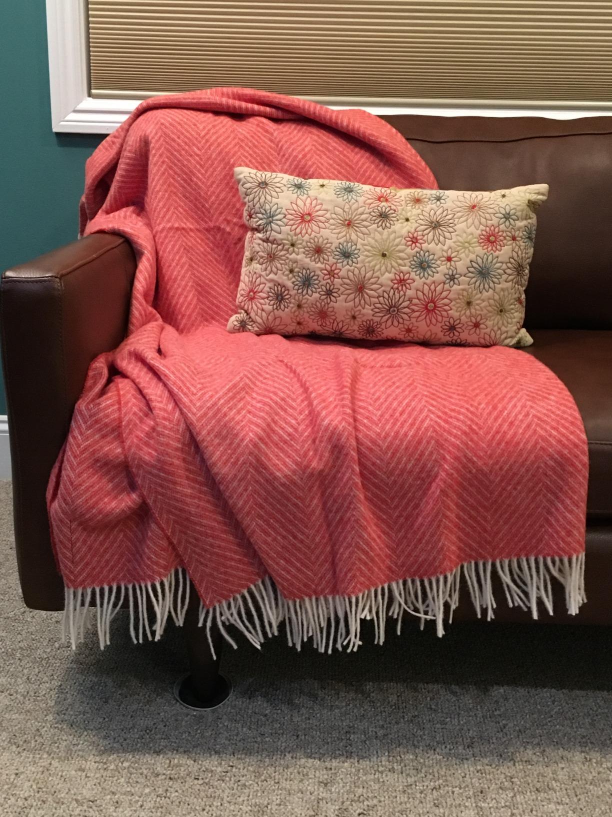 Moon Wool Plaid Throw Blanket, Merino Lambswool, Block Windowpane Beige Grey, Made in UK customer photo 2