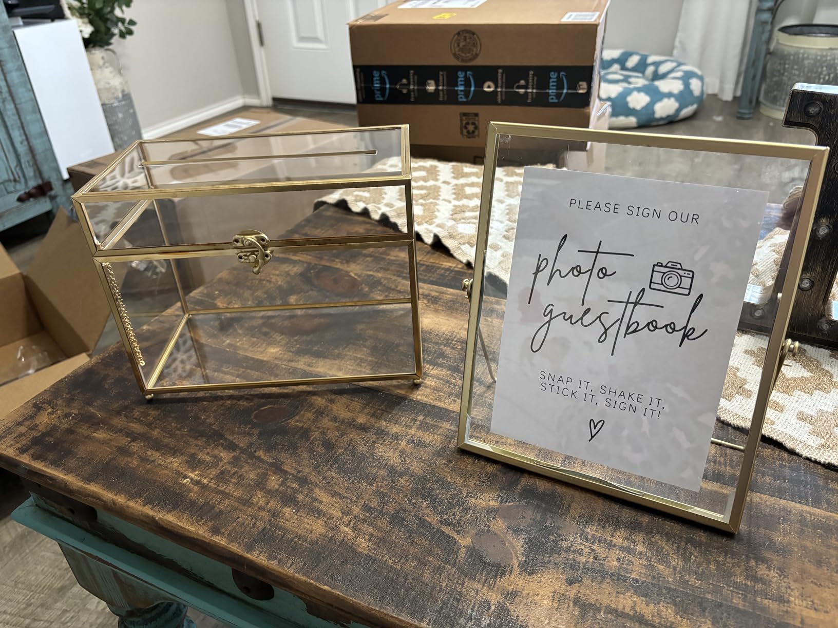 Glass Wedding Card Box with Slot, Large Clear Card Box Gold Brass Gift Card Storage Box Perfect for Wedding Receptions customer photo 1