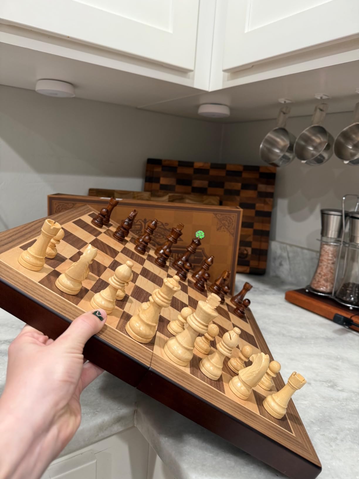 AMEROUS Magnetic Wooden Chess and Checkers Game Set, 15 Inches (2 in 1) Chess Board Games, 2 Extra Queens - Gift Package - Game Pieces Storage Slots, Beginner Chess Set for Kids, Adults customer photo 1