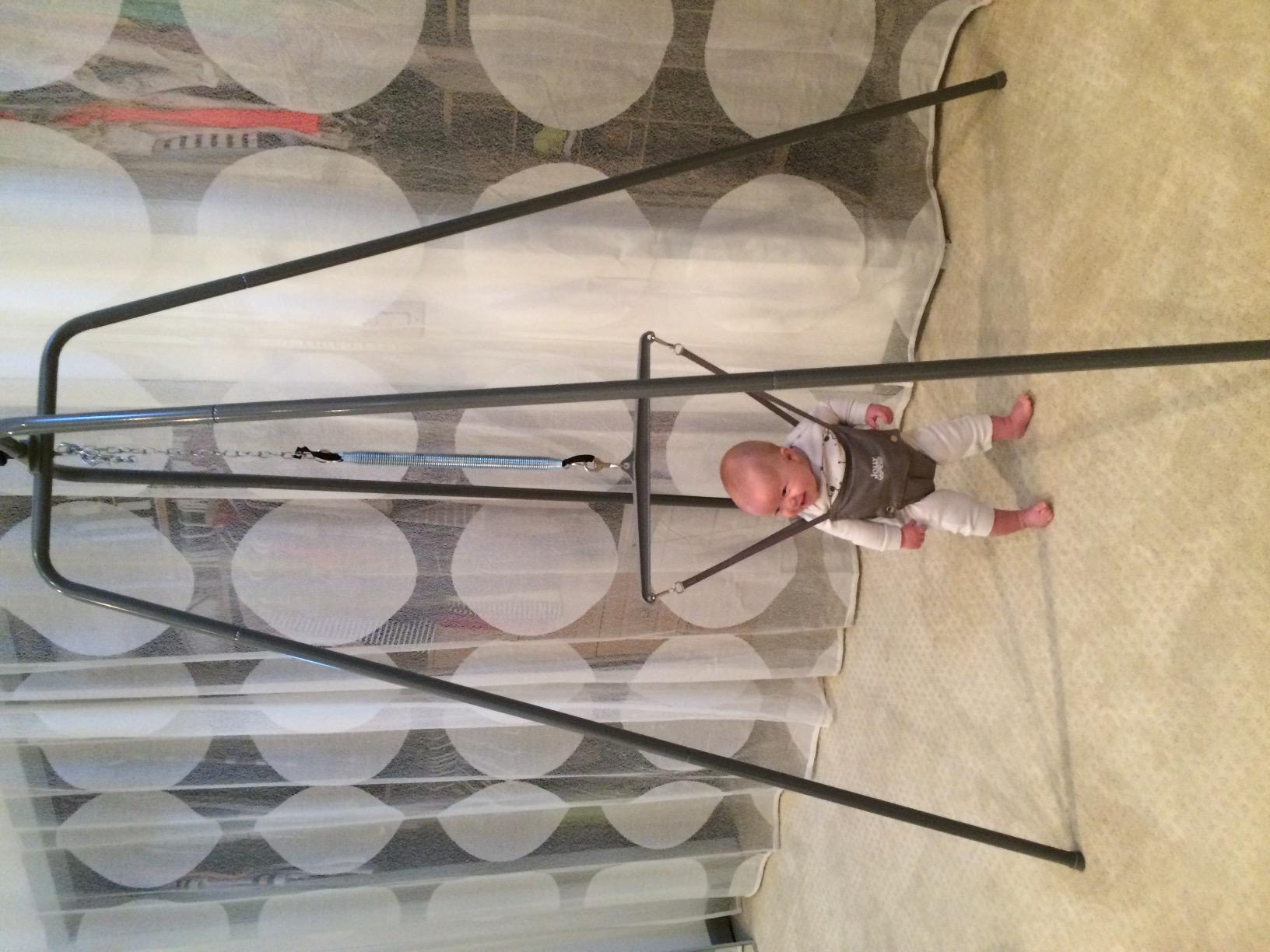 Jolly Jumper Elite Baby Exerciser - Grey Safari | Sturdy Frame, 6 ft Tall Stand Baby Jumper, Indoor/Outdoor Exercise Saddle Seat, Adjustable Height, for Infants up to 28lbs customer photo 2