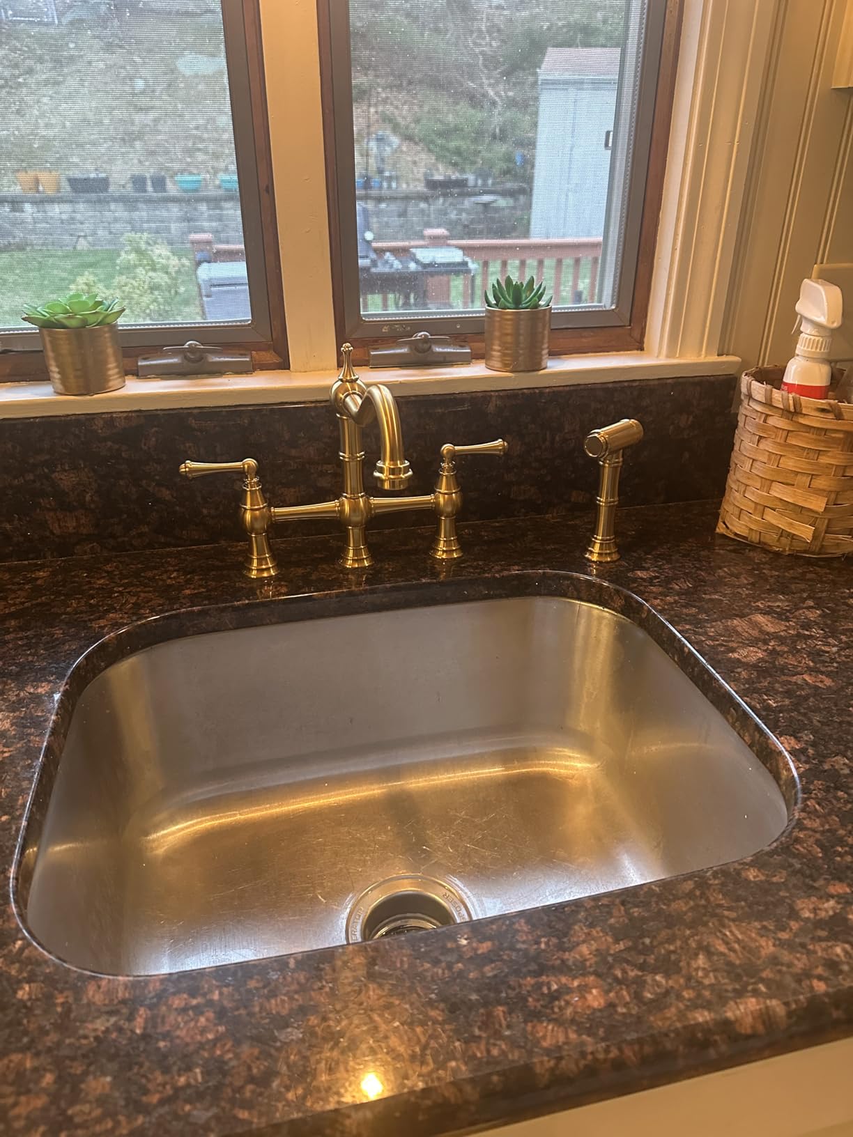 WOWOW Brass Bridge Kitchen Faucet 4 Hole with Side Sprayer, Matte Black | 2 Handle 8 Inch Centerset Bridge Faucet for Kitchen Sink, Solid Brass Construction, Vintage Farmhouse Style customer photo 1