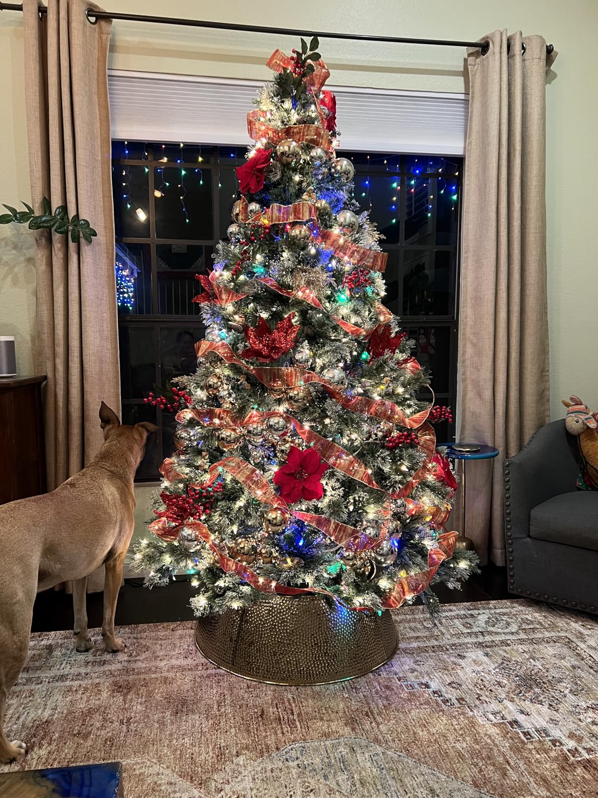 BIRDROCK HOME 4-Panel Christmas Tree Collar - Metal Holiday Skirt Decor - Water Base Protection from Pets (Silver - Hammered) customer photo 2
