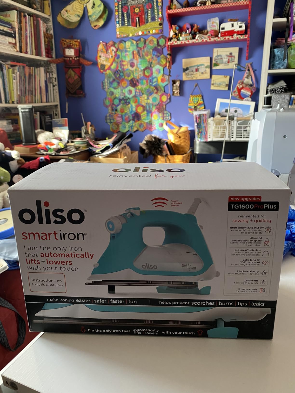 Oliso TG1600 ProPlus Auto-Lift Steam Iron, Quilting Sewing & Clothes, 1800W | Rosé, Diamond Ceramic-Flow soleplate, TriplePlay bursts, 12.75-oz side-fill tank, 30-min shut-off, 12-ft swivel cord customer photo 1