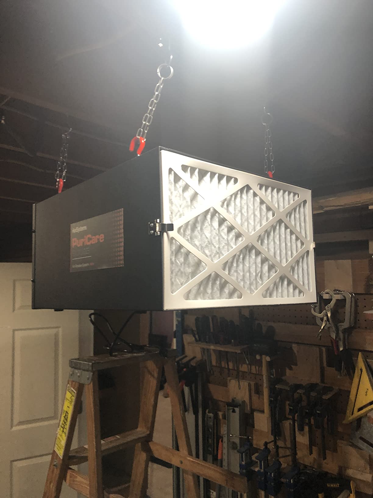 PURISYSTEMS Air Filtration System 3-Speed Remote, Built-in Ionizer, PuriCare 500IG Hanging Air Filter w/RF Remote for Woodworking, Garage and Shop Dust Collector, up to 500 sq. ft (350/450/500 CFM) customer photo 1