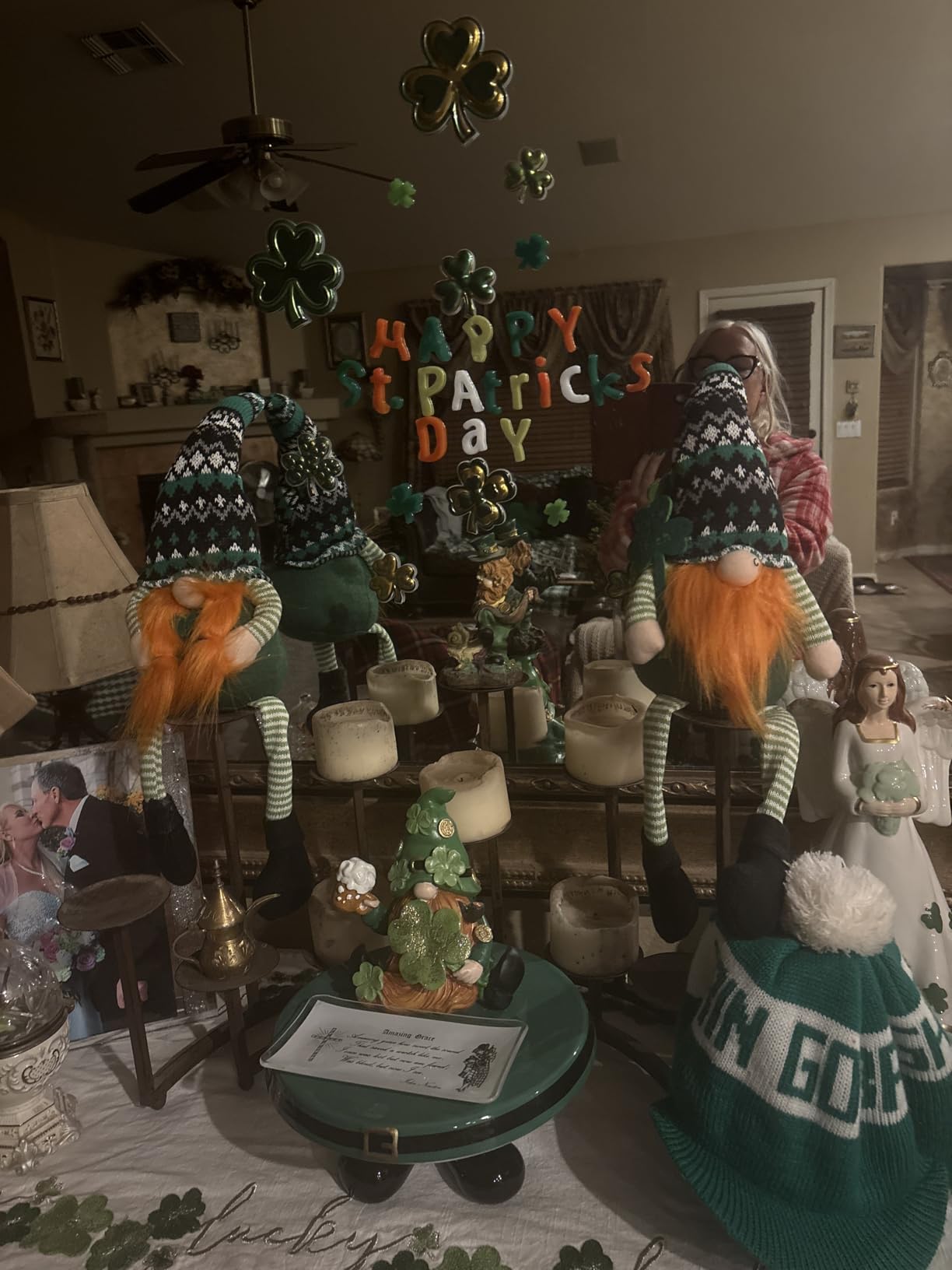 St Patricks Day Decorations - St Patricks Day Leprechaun Gnomes | st patricks day decor for home, indoor, table, office, plush shamrock gnomes, table centerpiece customer photo 2