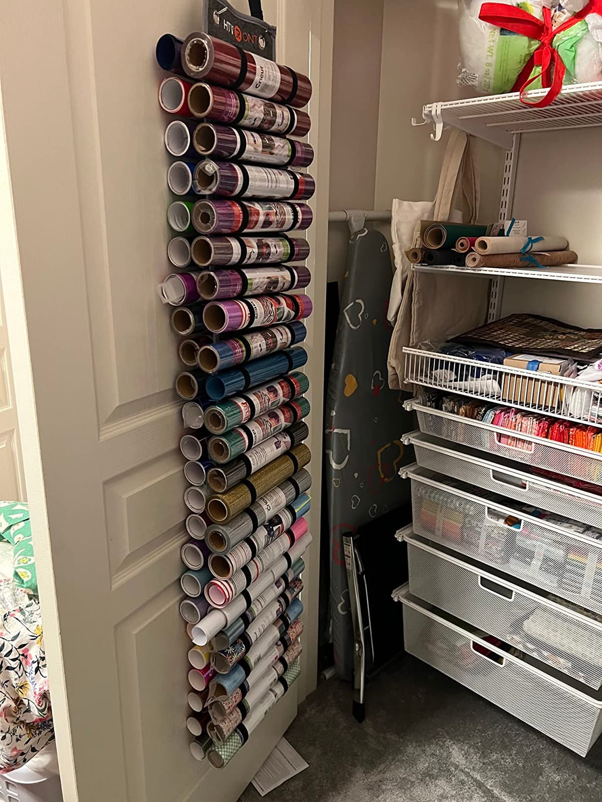 HTVRONT Vinyl Roll Holder with 48 Compartments, Grey | Double-Sided Vinyl Storage Organizer with Detachable Hanging Strap, Wall Mount/Over The Door for Craft Room customer photo 2