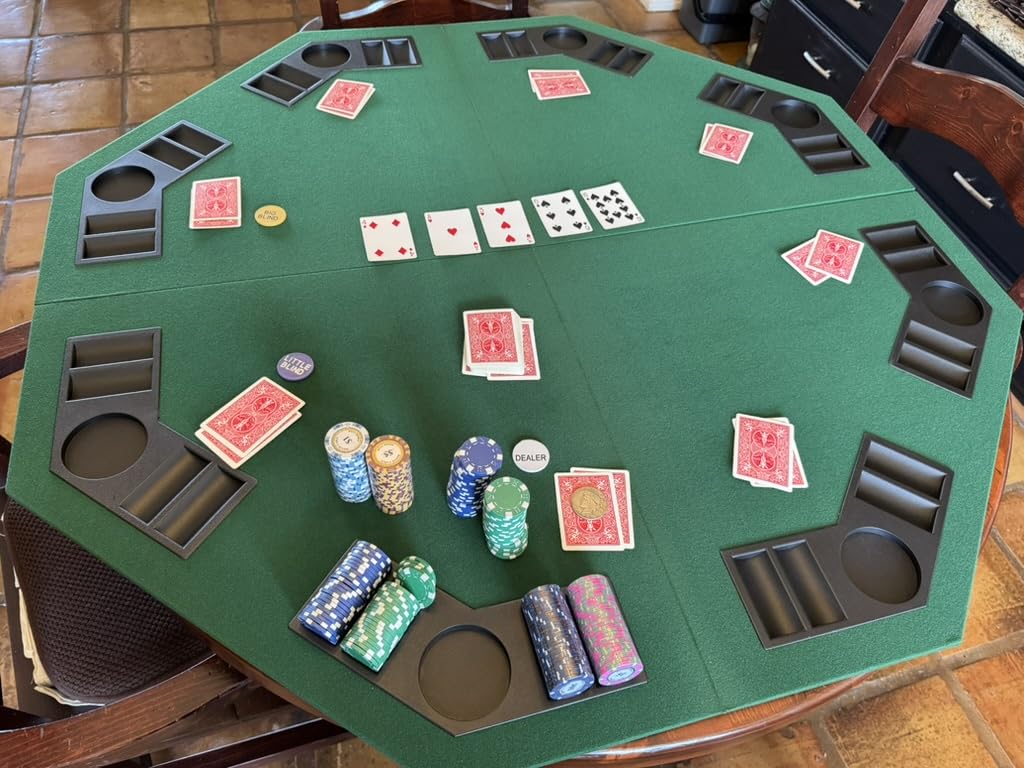 48 Inch 8 Player Foldable Poker Table Top | Poker Table Topper with Texas Hold'em Layout, Cup Holders, Chip Trays, Felt Surface & Carrying Bag for Family Game Nights customer photo 2