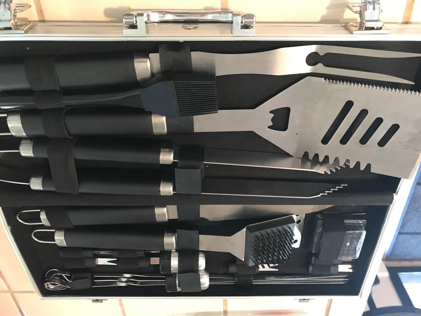 POLIGO 22PCS Heavy Duty BBQ Grill Accessories Set, Non-Slip Grill Tools for Outdoor Grill Set Stainless Steel Grill Utensils Set, Deluxe Grilling Tools Set in Aluminum Case Ideal Gifts for Men Brown customer photo 1
