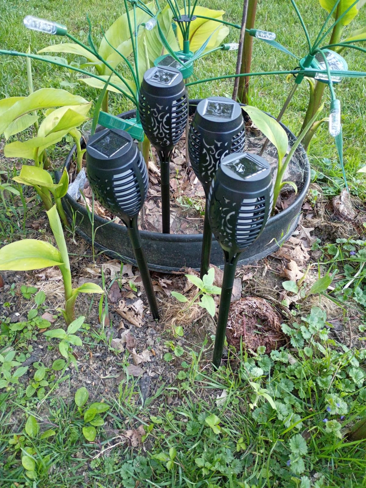 EOYIZW 8 Pack Solar Torch Light, Solar Garden Lights Outdoor | IP 65 Waterproof, Flickering Flame Solar Torches, Mini 12 LEDs, Decoration Light for Yard Landscape customer photo 2