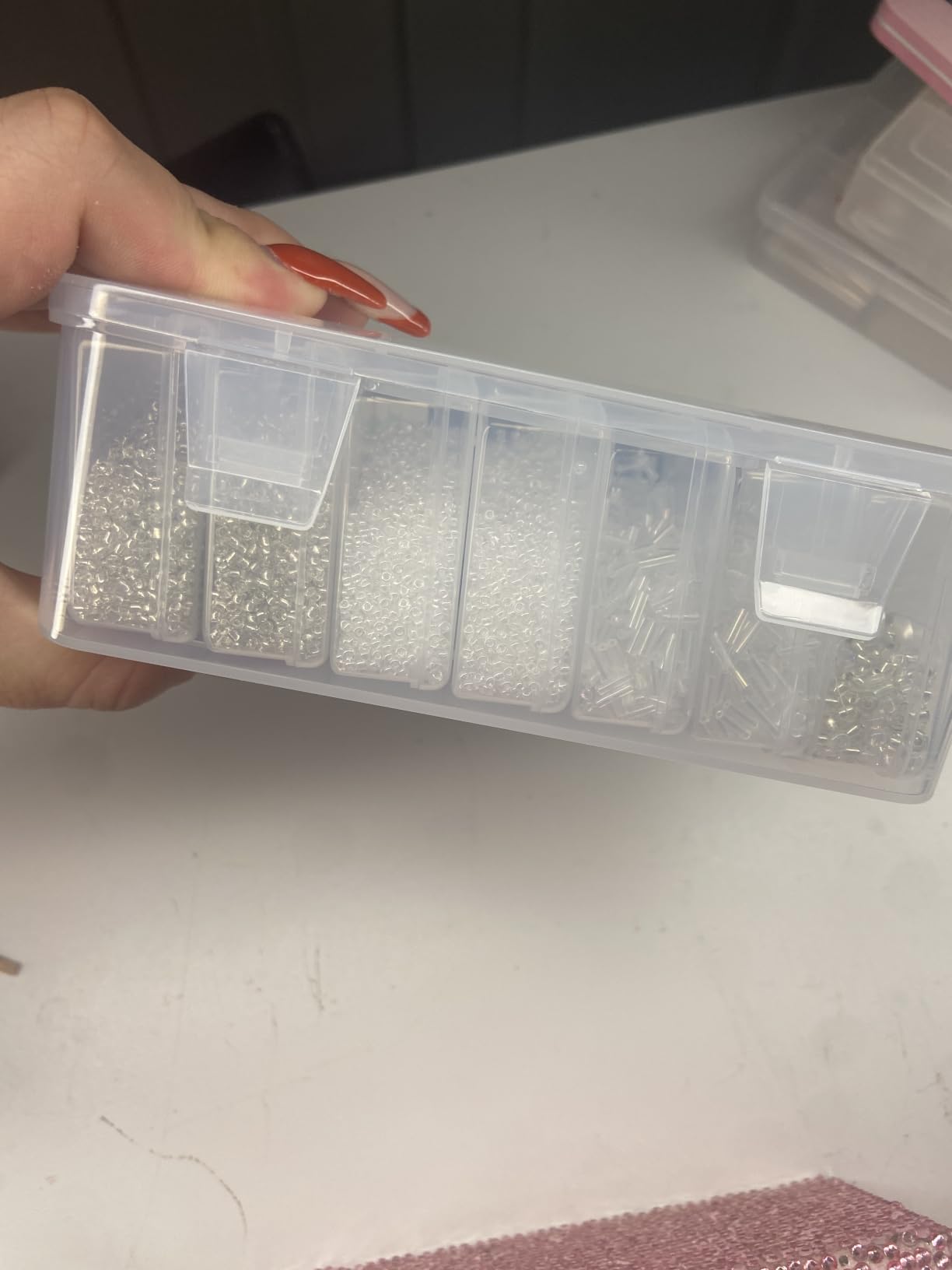 Mathtoxyz Small Bead Organizers, 14 Pieces Plastic Storage Cases Mini Clear Bead Storage Containers Transparent Boxes with Hinged Lid customer photo 1
