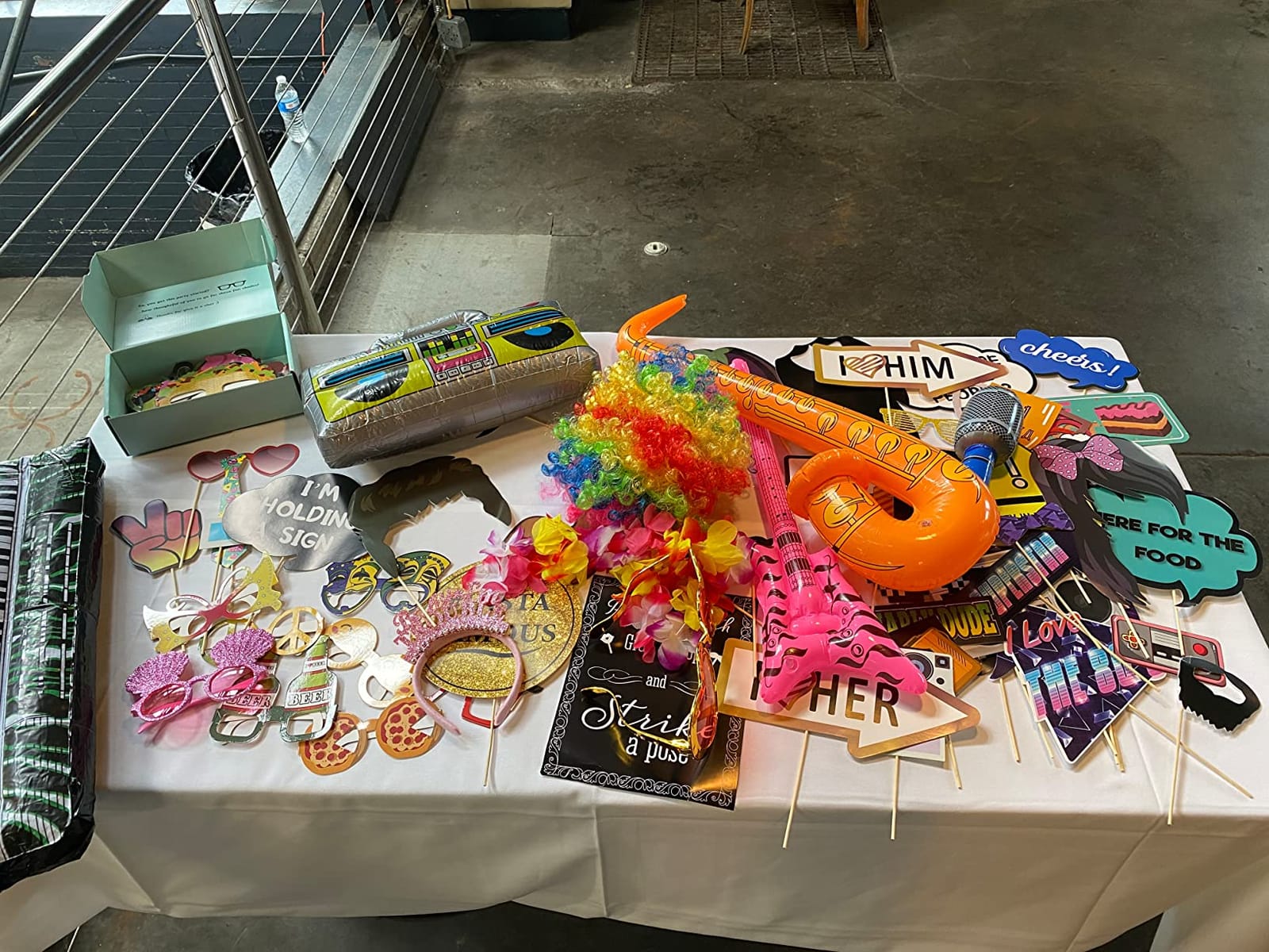 SOUL SHIFT 70 Pc Large Premium Photo Booth Props Set for All Occasions - Wedding Props, Birthday Props, Graduation Prop, Inflatables, Large Glasses, Multi-Colored Wig, Hawaiian Lei, Hand Pump customer photo 2