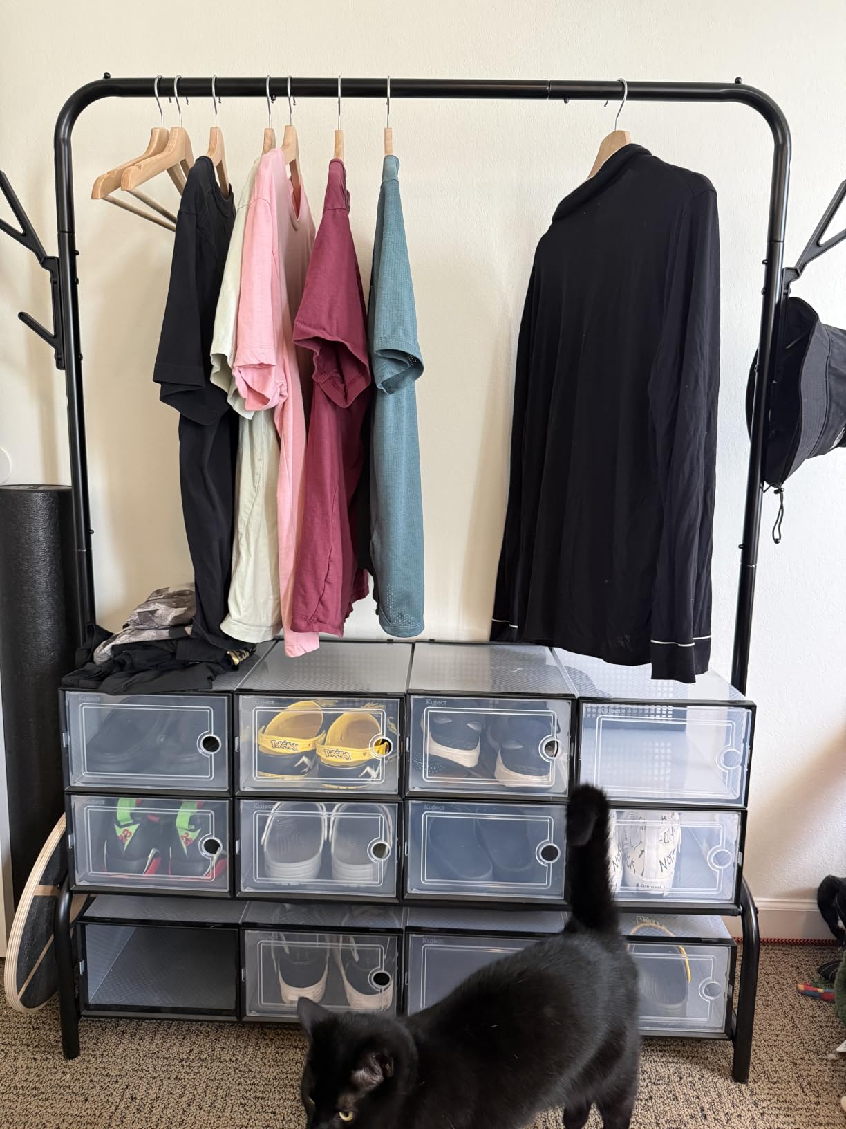 Simple Houseware 52-Inch Freestanding Closet Garment Rack with Storage Shelves and Coat/Hat Hooks, Black customer photo 2