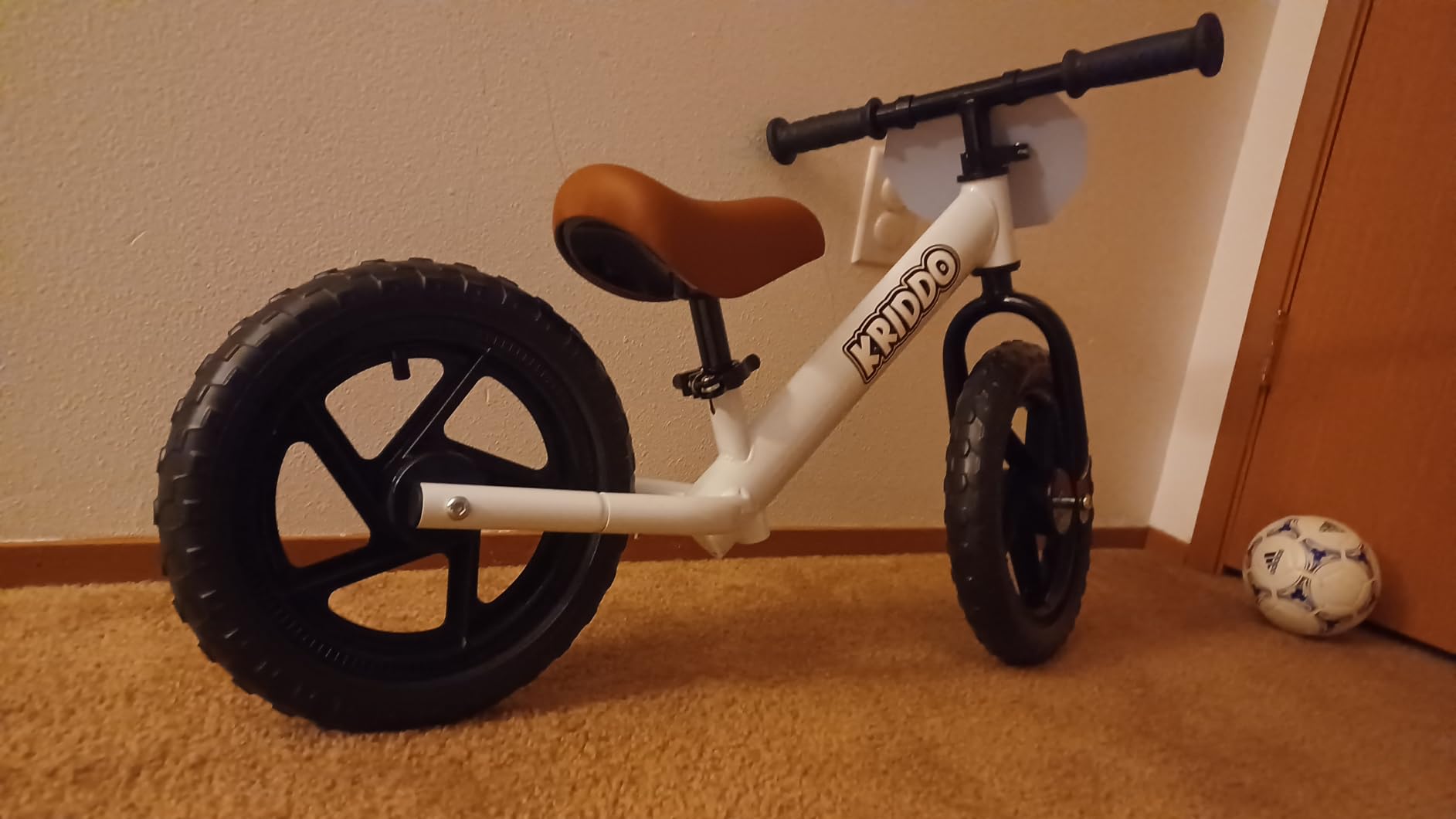KRIDDO Toddler Balance Bike 2 Year Old, Age 24 Months to 5 Years Old, 12 Inch Push Bicycle with Customize Plate (3 Sets of Stickers Included), Gift Bike for 2-3 Boys Girls, White customer photo 1