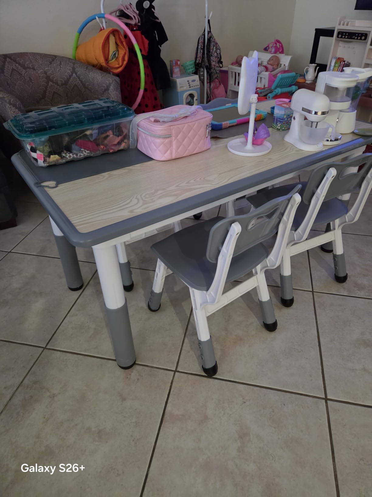 Brelley Height Adjustable Toddler Table and 4 Chairs Set, Beige | Table Supports 300 lbs, Graffiti Desktop, Non-Slip Legs, Classroom/Daycare/Home, Children Multi-Activity Table for Ages 3-8 customer photo 1
