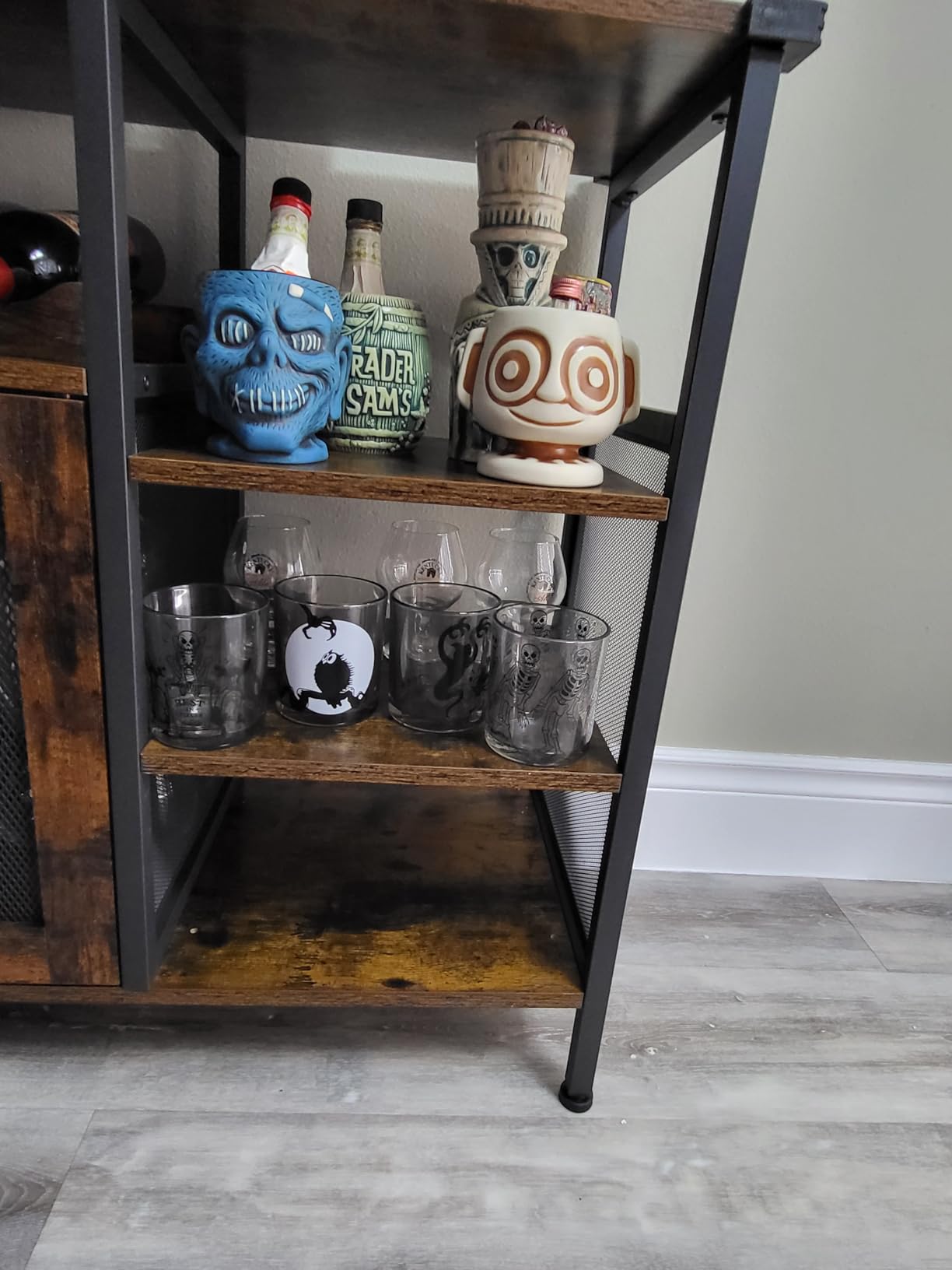 X-cosrack Wine Bar Rack Cabinet with Detachable Wine Rack, Coffee Bar Cabinet with Glass Holder, Small Sideboard and Buffet Cabinet with Mesh Door, Rustic Brown, Large customer photo 2