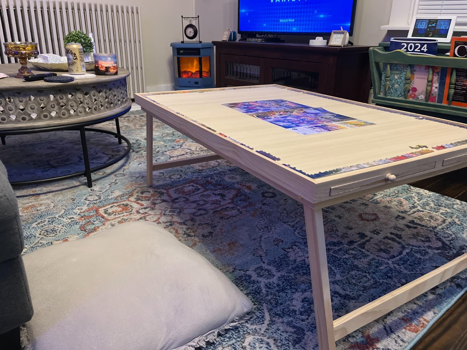 TEAKMAMA 1500Pcs Jigsaw Puzzle Table with 4 Drawers for Adults, Natural | Wooden Jigsaw Foldable Puzzle Board with legs, with Protective Cover, Multifunctional Puzzle Table, 34W x 26.3D customer photo 2