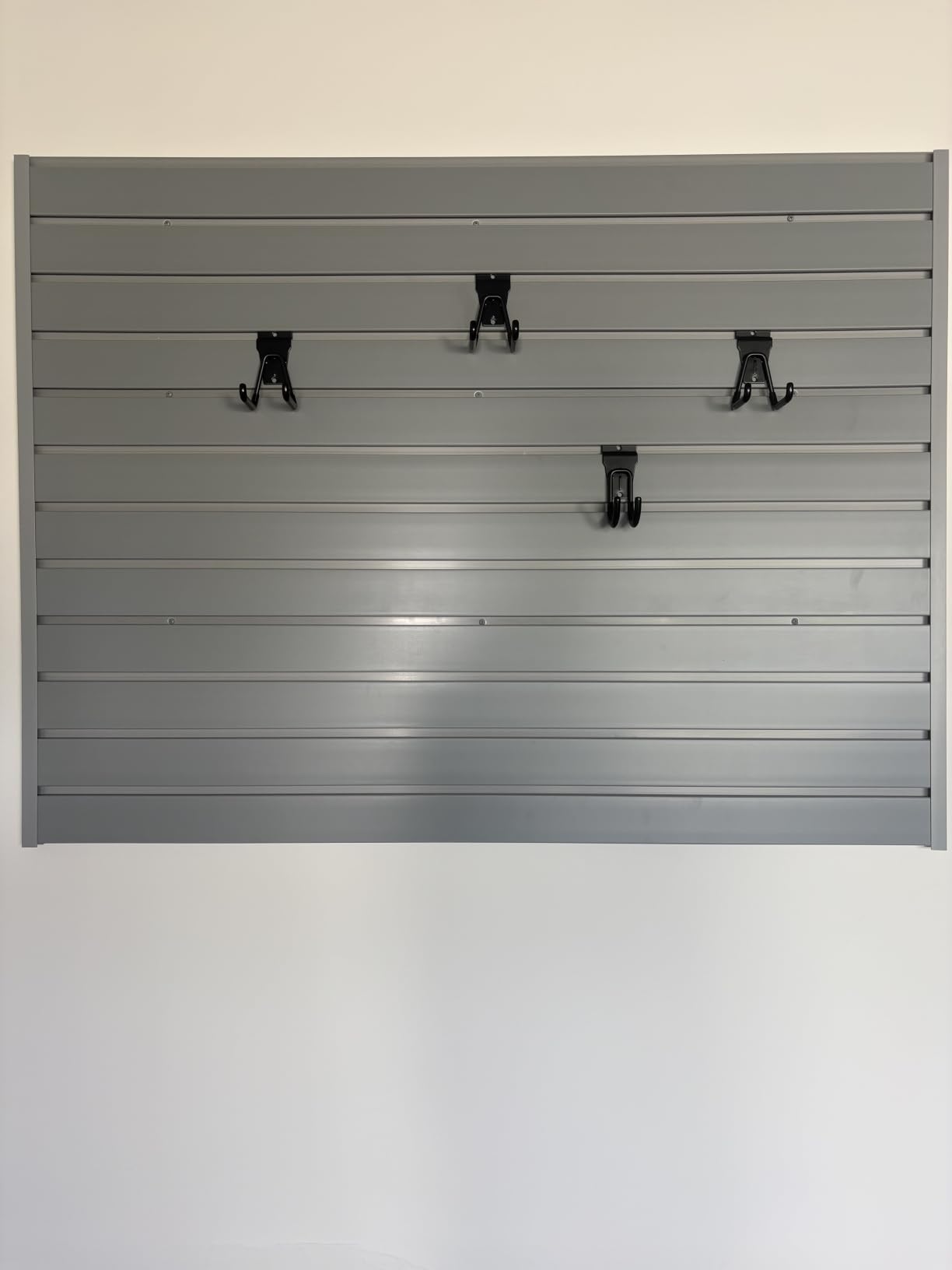 Heavy Duty 4'H X 8'W PVC Garage SlatWall Storage System (with Endcaps & Screws) - Modular Slat Wall Paneling for Garage Wall Organizer - Interlocking SlatWall Panels for Home & Commercial Use (Grey) customer photo 1
