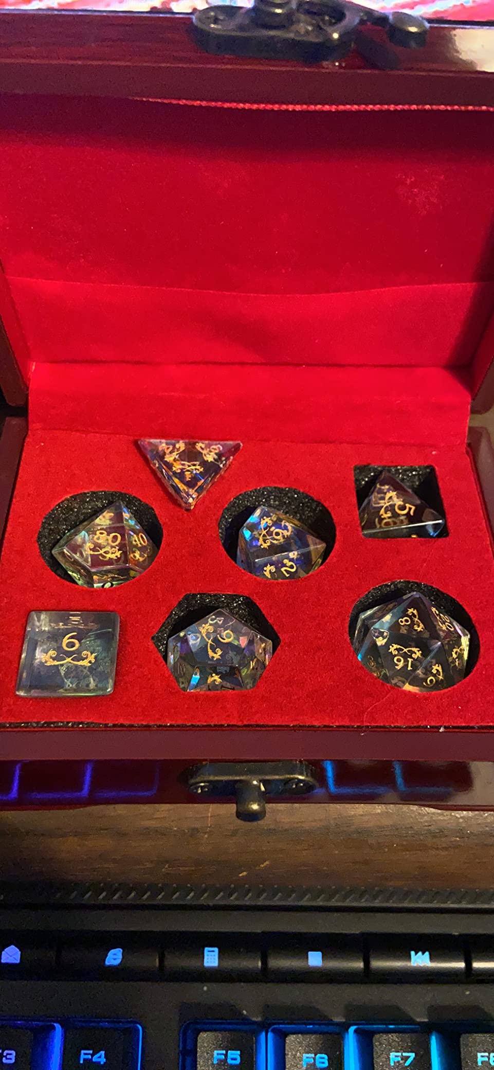 Haxtec Moonstone Dice Labradorite Gemstone Polyhedral DND Dice Set | Natural Stone, Metal Dice Case, Compatible with Dungeons and Dragons, Role Playing Board Games, D&D Gifts, Black customer photo 2
