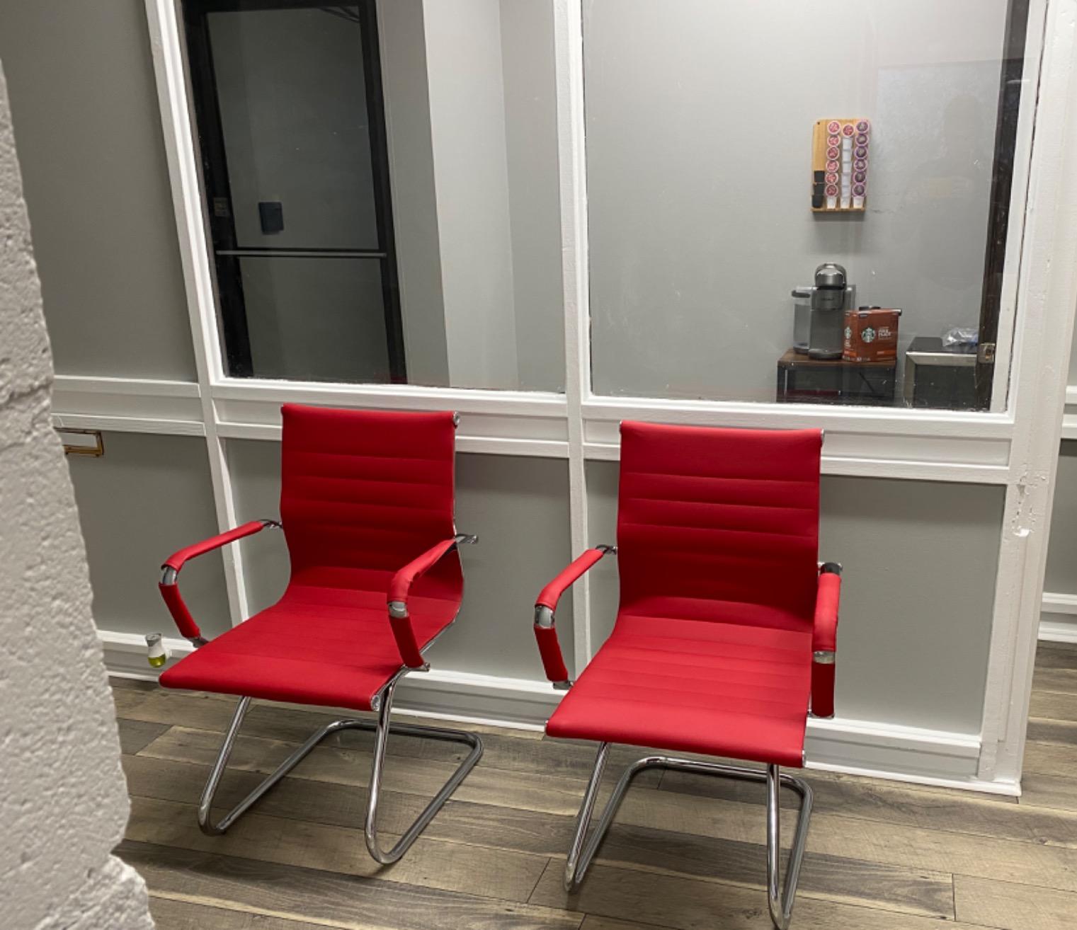 Conference Room Chairs Set of 6, Waiting Room Chairs with Arms, Faux Leather Reception Chairs No Wheels, Office Guest Chairs with Mid Back Support and Chrome Sled Base, Cafe customer photo 1