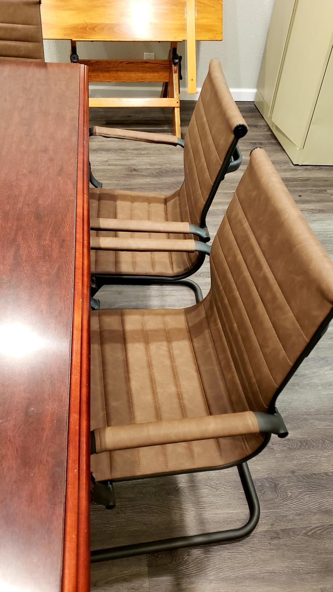 Conference Room Chairs Set of 6, Waiting Room Chairs with Arms, Faux Leather Reception Chairs No Wheels, Office Guest Chairs with Mid Back Support and Chrome Sled Base, Cafe customer photo 2