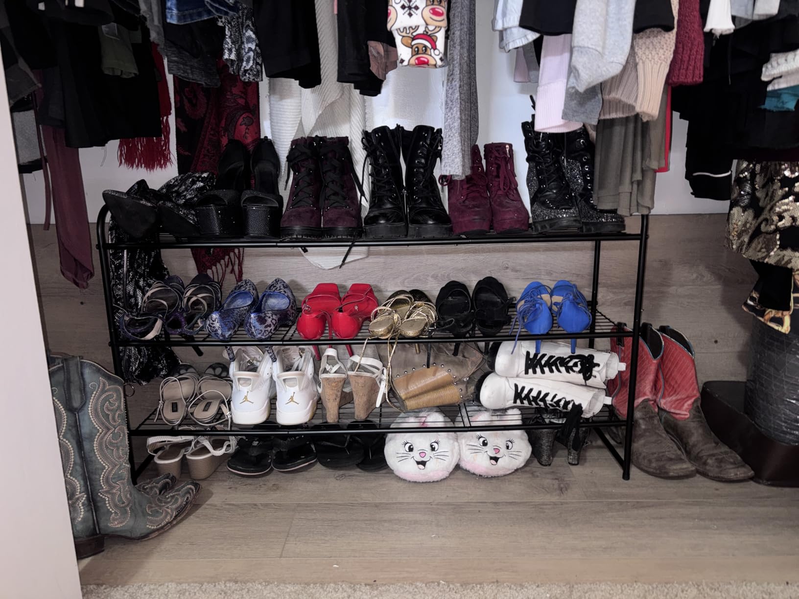 KEETDY 3-Tier Long Shoe Rack for Closet Metal Shoe Organizer for Entryway, Wide Stackable Shoe Storage Shelf with Sturdy Wire Grid for Closet Floor, Bedroom, Black customer photo 1