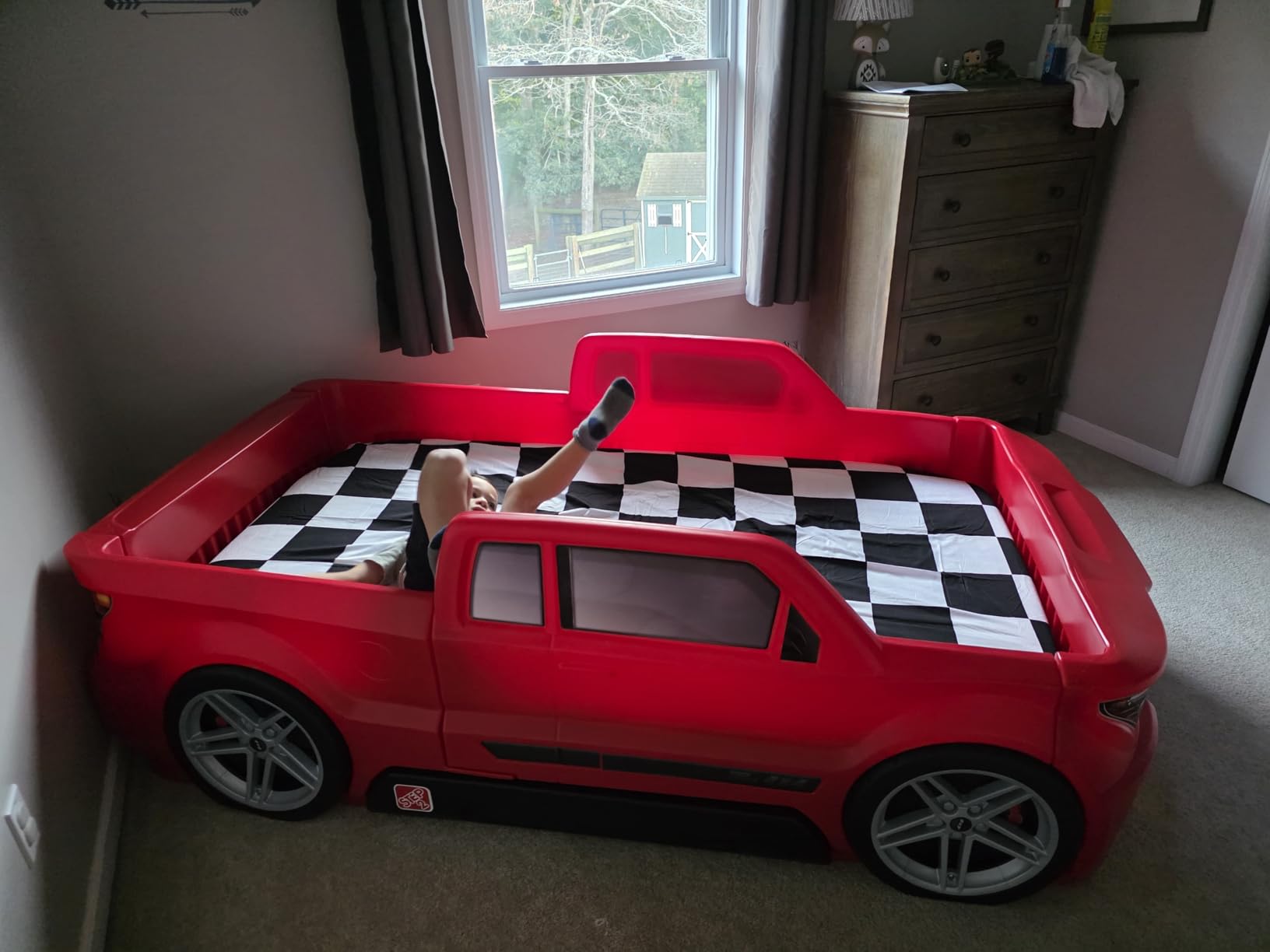 Step2 Roadster Toddler-to-Twin Bed, Crib to Twin Transition Race Car Bed, Adjustable, Ages 3+ Years Old, Red customer photo 2