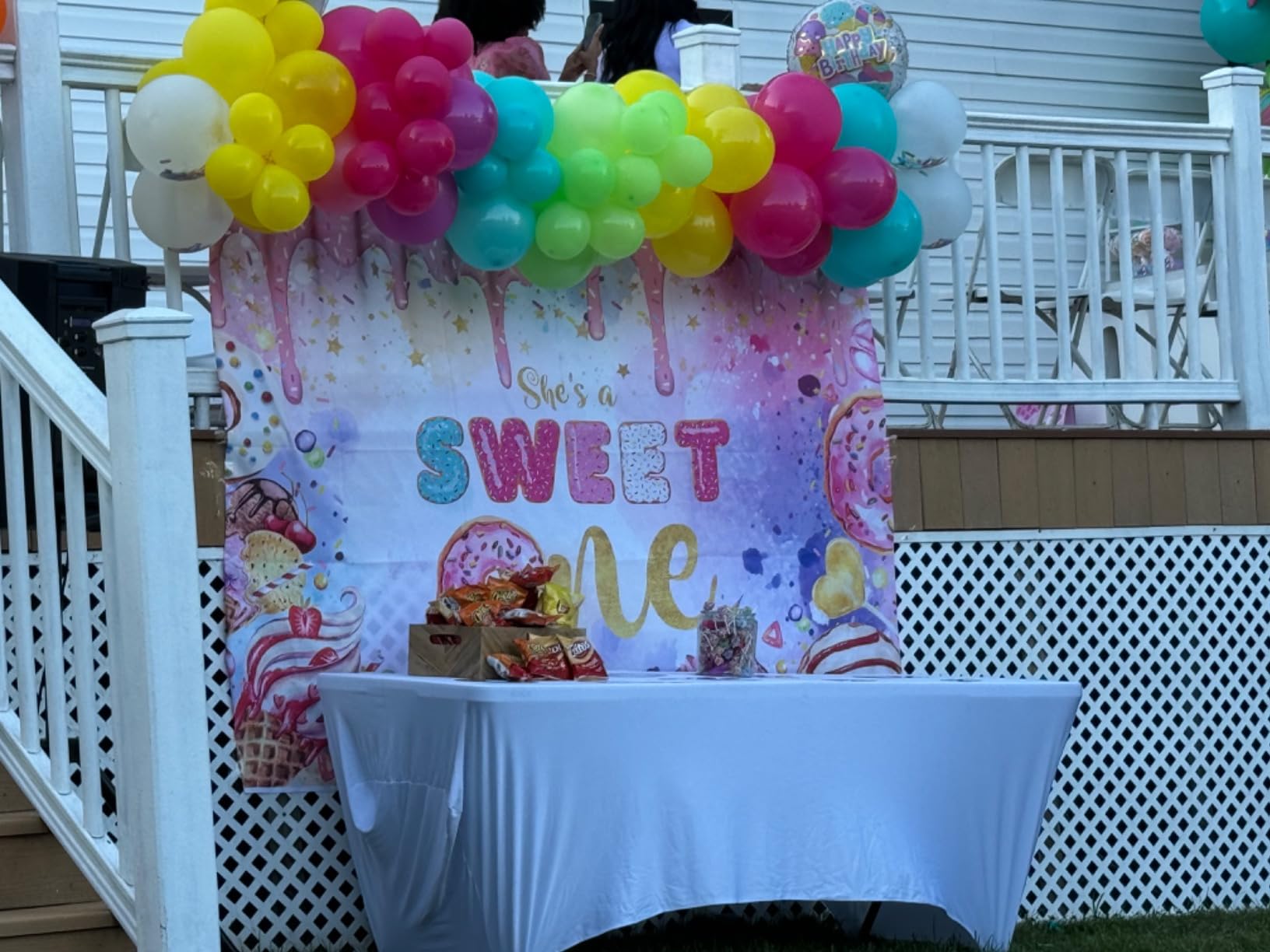 Sweet One Birthday Backdrop for Baby Girl's First Birthday Pink Sweet Donut Ice Cream Photo Background Candy Land Theme Birthday Party Decorations (7x5ft) customer photo 1