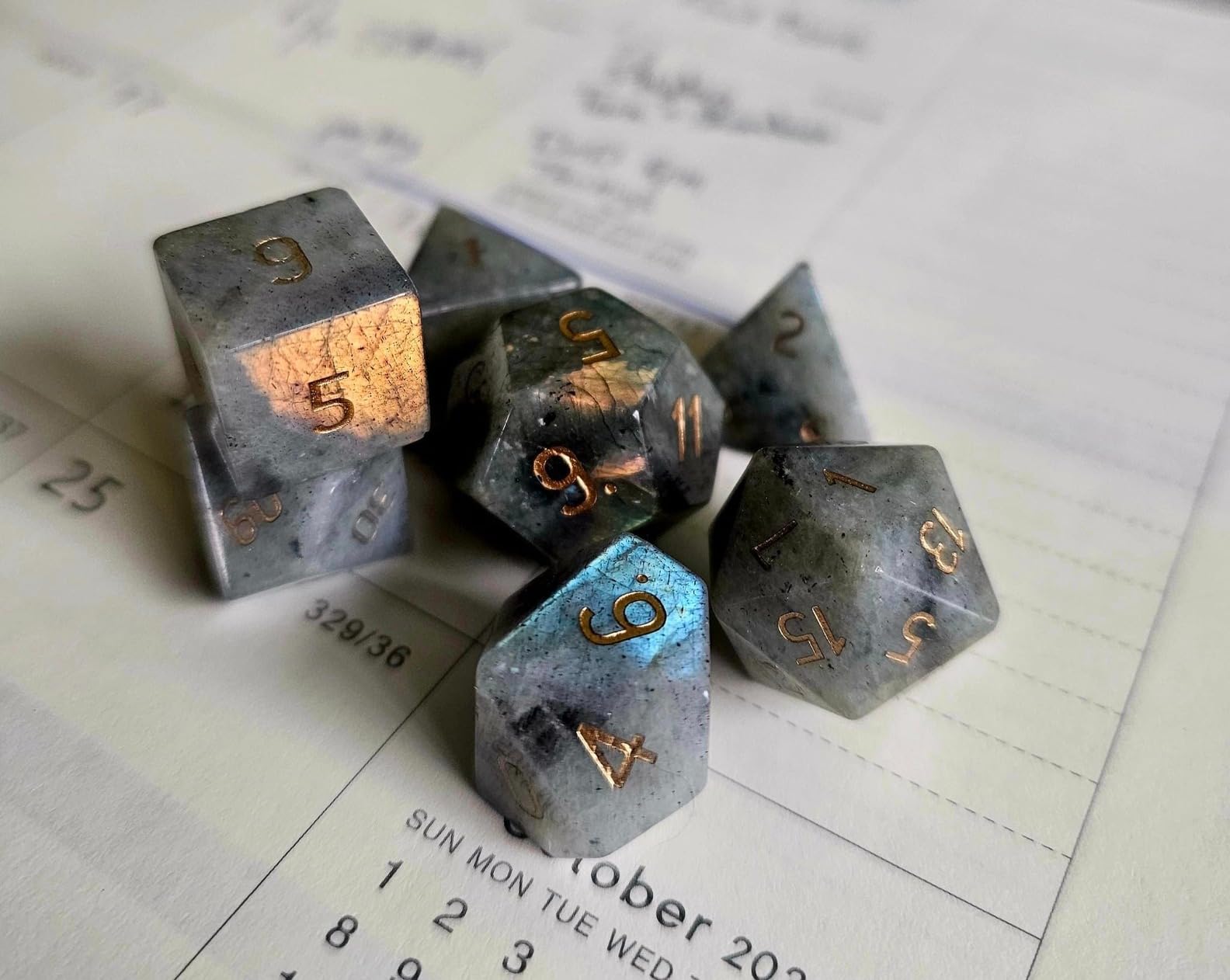 7 PCS Polyhedral DND Dice Stone Crystal Set for RPG Role Playing Games Dungeons and Dragons Table Games, Moonstone customer photo 1