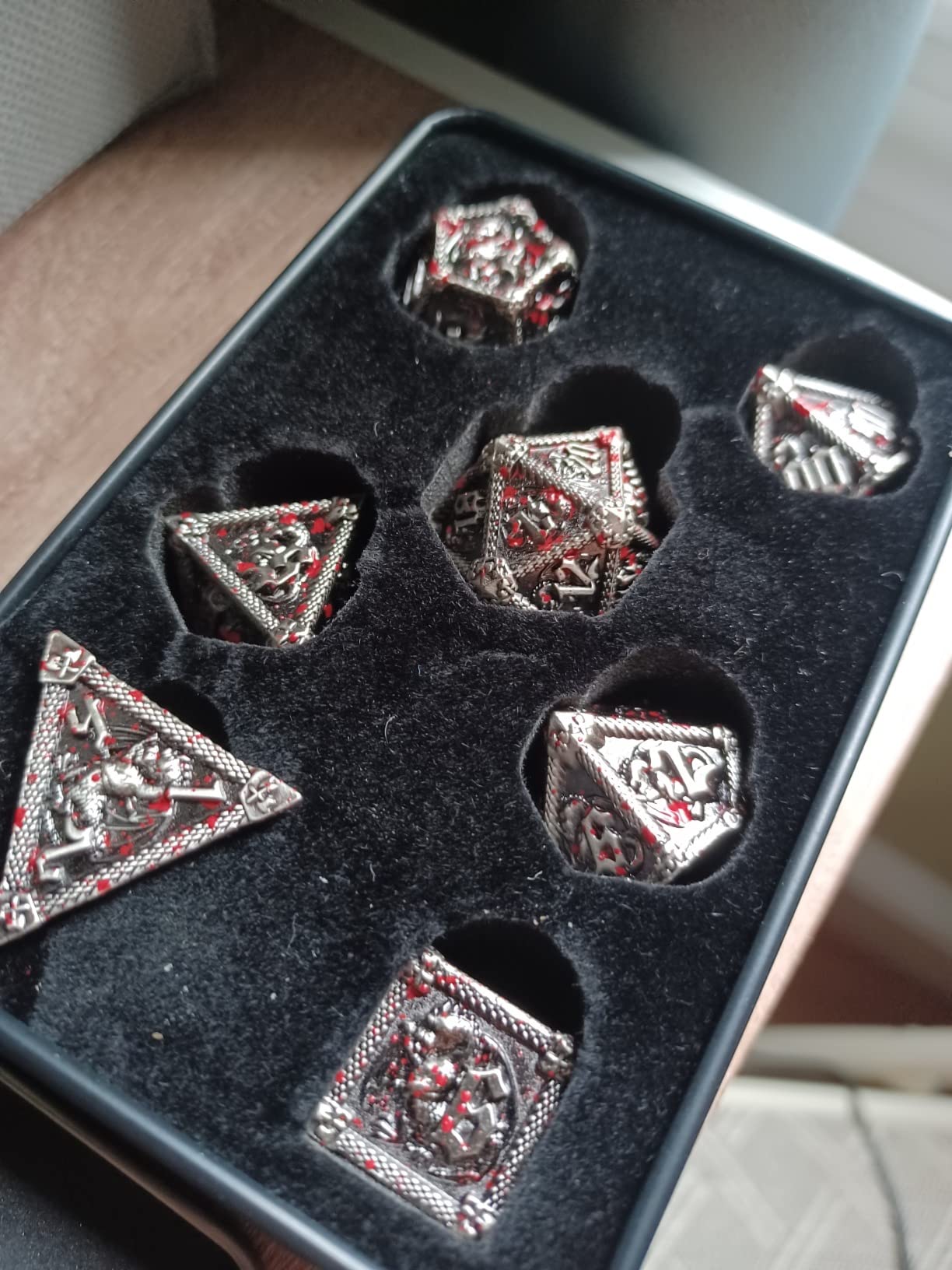 AUSTOR 7-Die Metal DND Dice Set Dungeons and Dragons Polyhedral Dice | D20 D12 D10 D% D8 D6 D4, with Box, for Pathfinder MTG RPG Board Games customer photo 2
