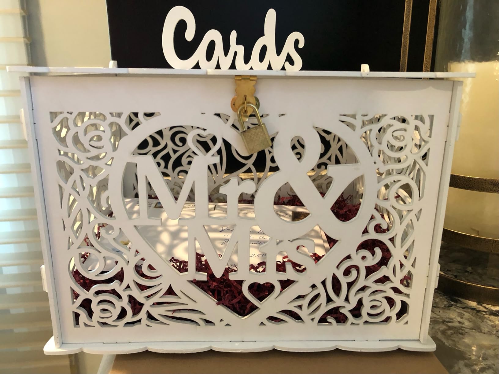 Jolik Wedding Money Box Holder with Sign, Large Rustic Wood Wooden DIY Envelop Gift Card Shadow Boxes with Lock Slot for Reception (Mr & Mrs, White) customer photo 1