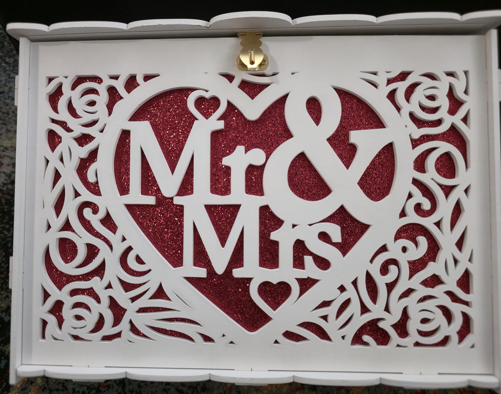 Jolik Wedding Money Box Holder with Sign, Large Rustic Wood Wooden DIY Envelop Gift Card Shadow Boxes with Lock Slot for Reception (Mr & Mrs, White) customer photo 2