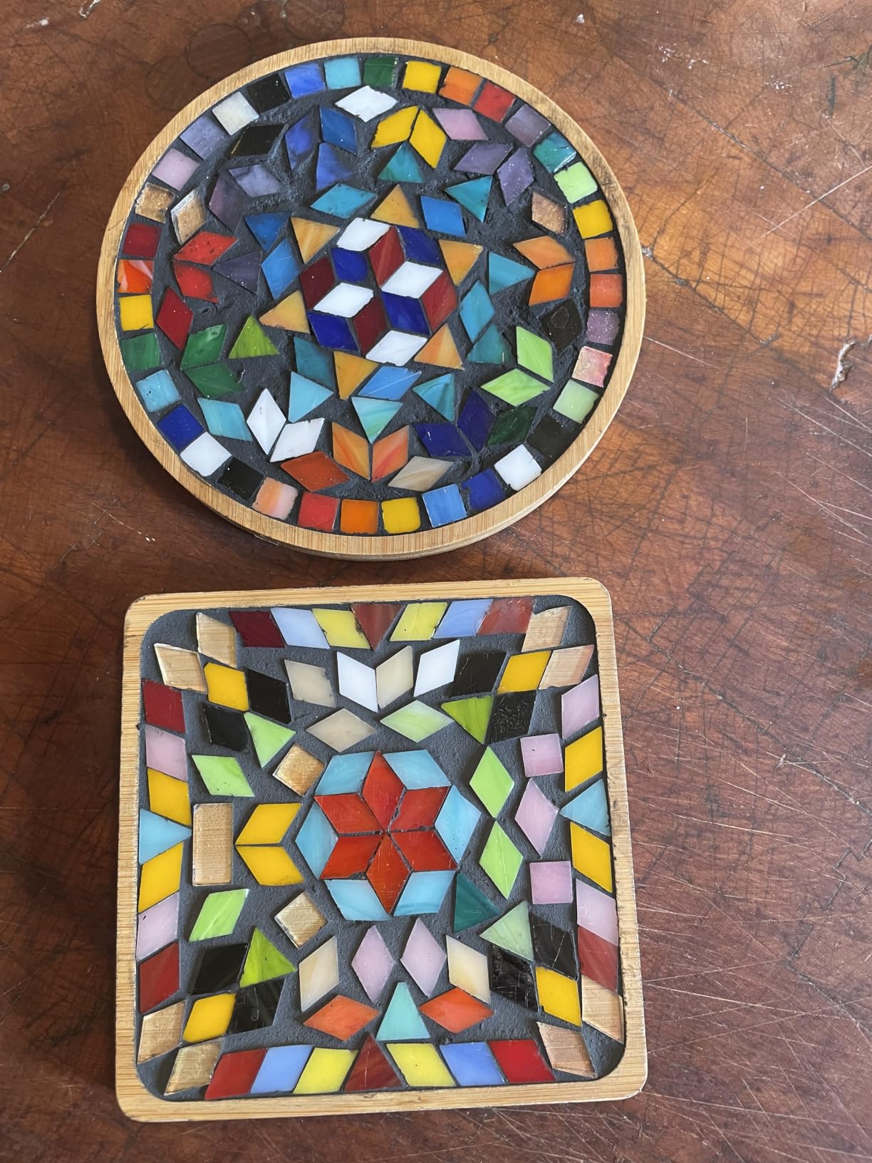 Lanyani 2 Sets DIY Mosaic Craft Kits Mosaic Tiles Coaster Kit with Stained Glass Mosaic Tile Pieces customer photo 2