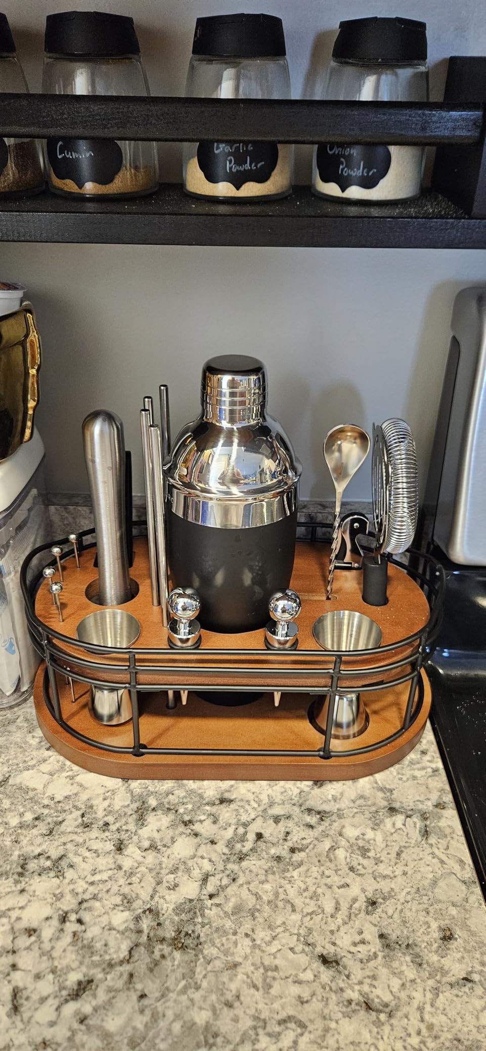 Home Hero Bartender Kit - 22-Piece Cocktail Shaker & Bar Tool Set - Wooden Stand Display & Bar Cart Accessories - Recipe Book & Housewarming Gifts - 22-Pc, Silver customer photo 2