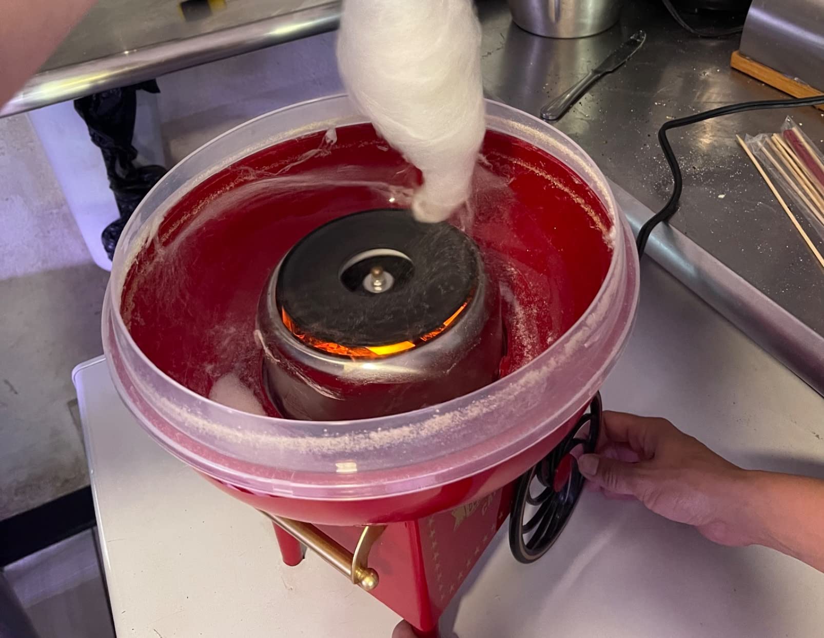 FOHERE Vintage Cotton Candy Machine for Kids Birthday, Red | Countertop Sugar Floss Maker with Scoop Plus 10 Cones, Great for Children's Birthday parties, Carnivals, or Backyard Events customer photo 2