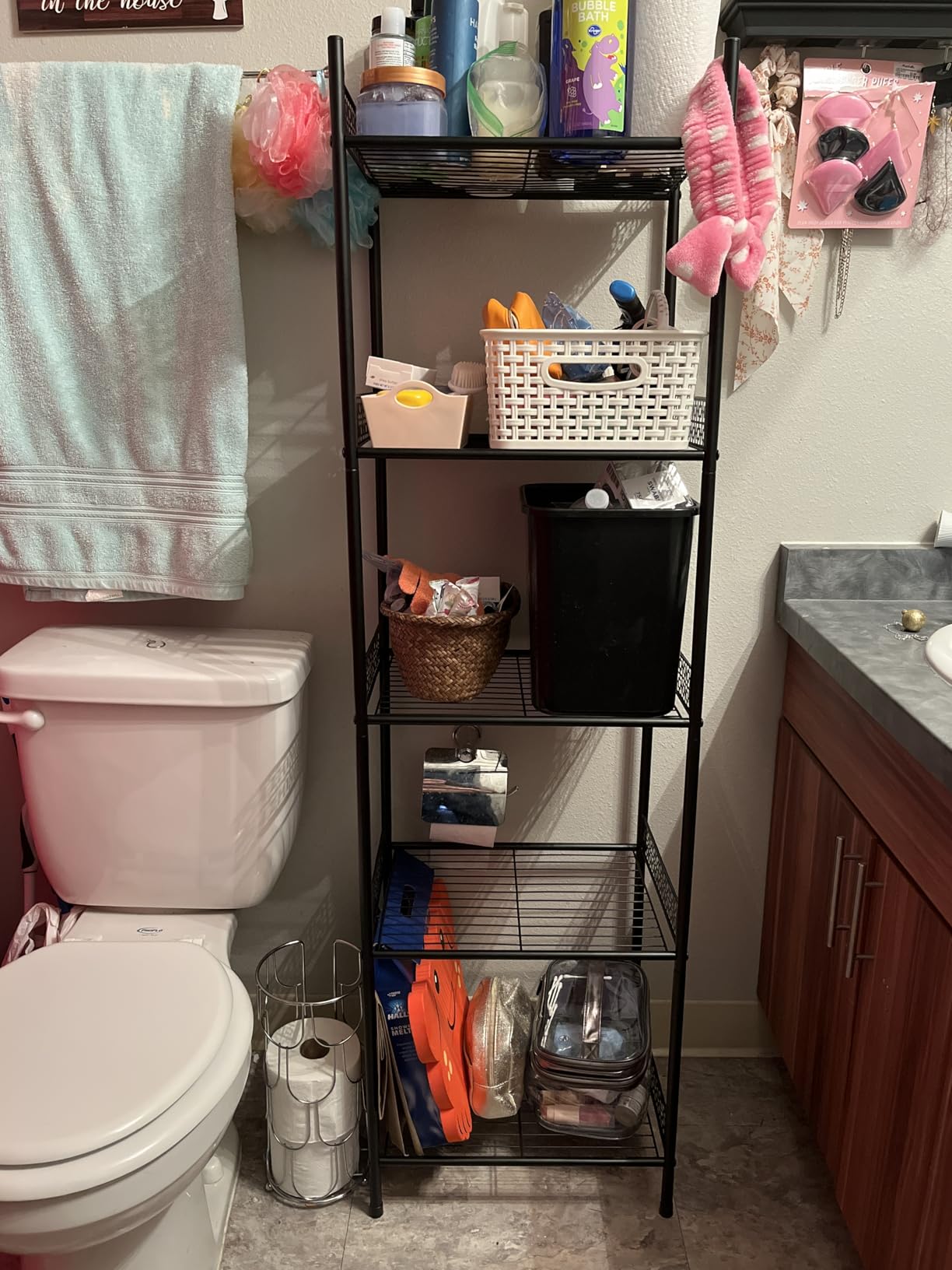 Nandae 5-Tier Bathroom Storage Shelf, Heavy Duty Wire Shelving Unit Free Standing Towel Rack Organization for Kitchen Bathroom Laundry, Black customer photo 1
