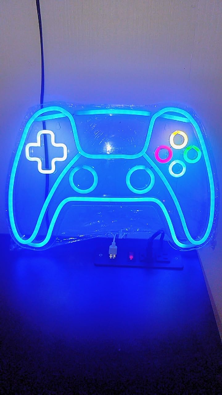 Gamer Neon Sign, Gamepad Shaped LED Neon Sign for Gamer Room Decor, Gaming Neon Sign for Boys Room Decor, Neon Gaming Sign for Gaming Wall Decor, USB Powered Gamer Gifts for Teens, Boys, Kids customer photo 2