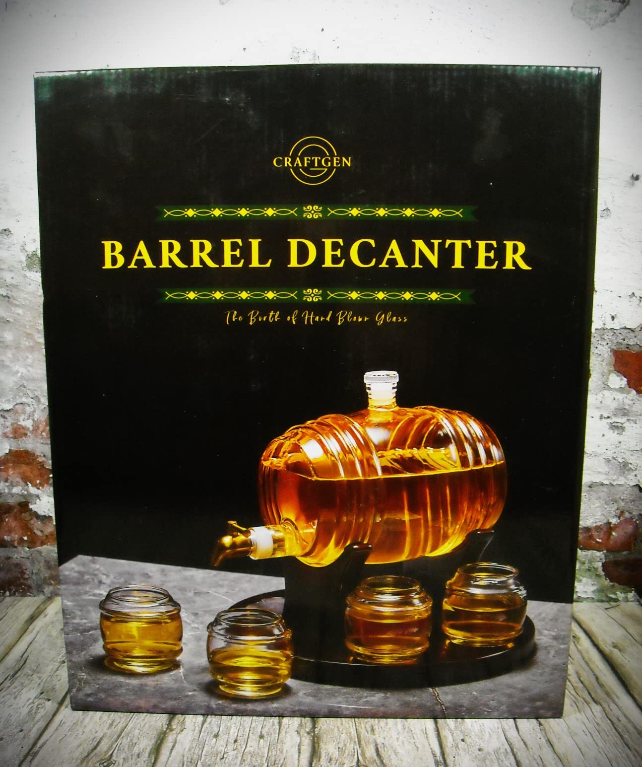Whiskey Barrel Decanter Set for Home Bar, 1.3 Liter Barrel Liquor Dispenser with 4 Glasses for Bourbon, Scotch, Vodka, Tequila, Rum, Wine, Alcohol customer photo 2